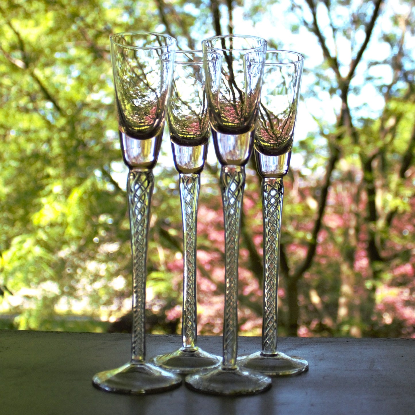 Vintage Trelleborg Pink Shot Glasses: Swedish Air Twist Stem Glassware, Set of 4