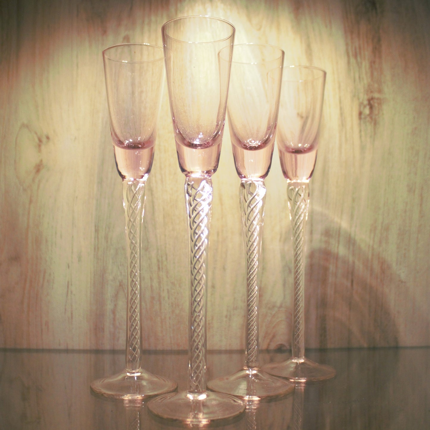 Vintage Trelleborg Pink Shot Glasses: Swedish Air Twist Stem Glassware, Set of 4