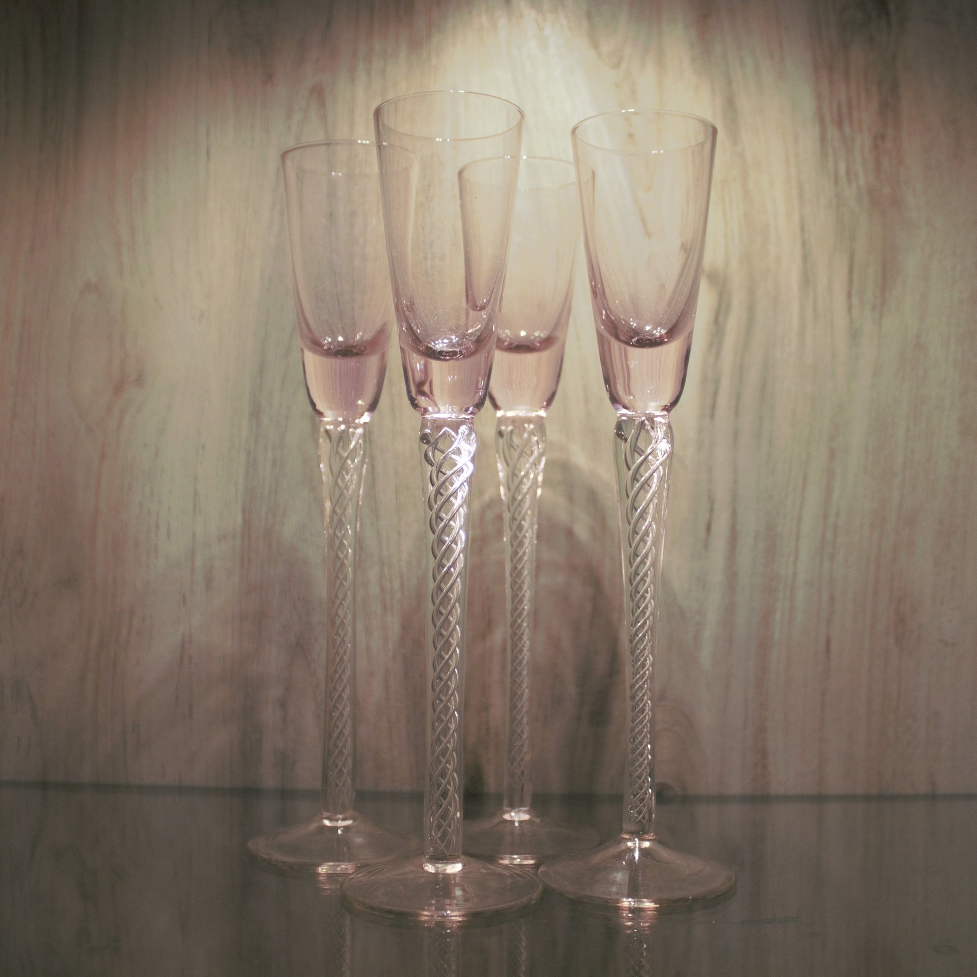 Vintage Trelleborg Pink Shot Glasses: Swedish Air Twist Stem Glassware, Set of 4