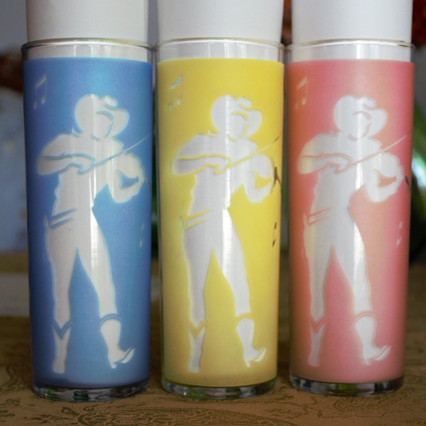 Vintage Frosted Cowgirl Glasses: Rodeo Western Tumblers, Set of 3