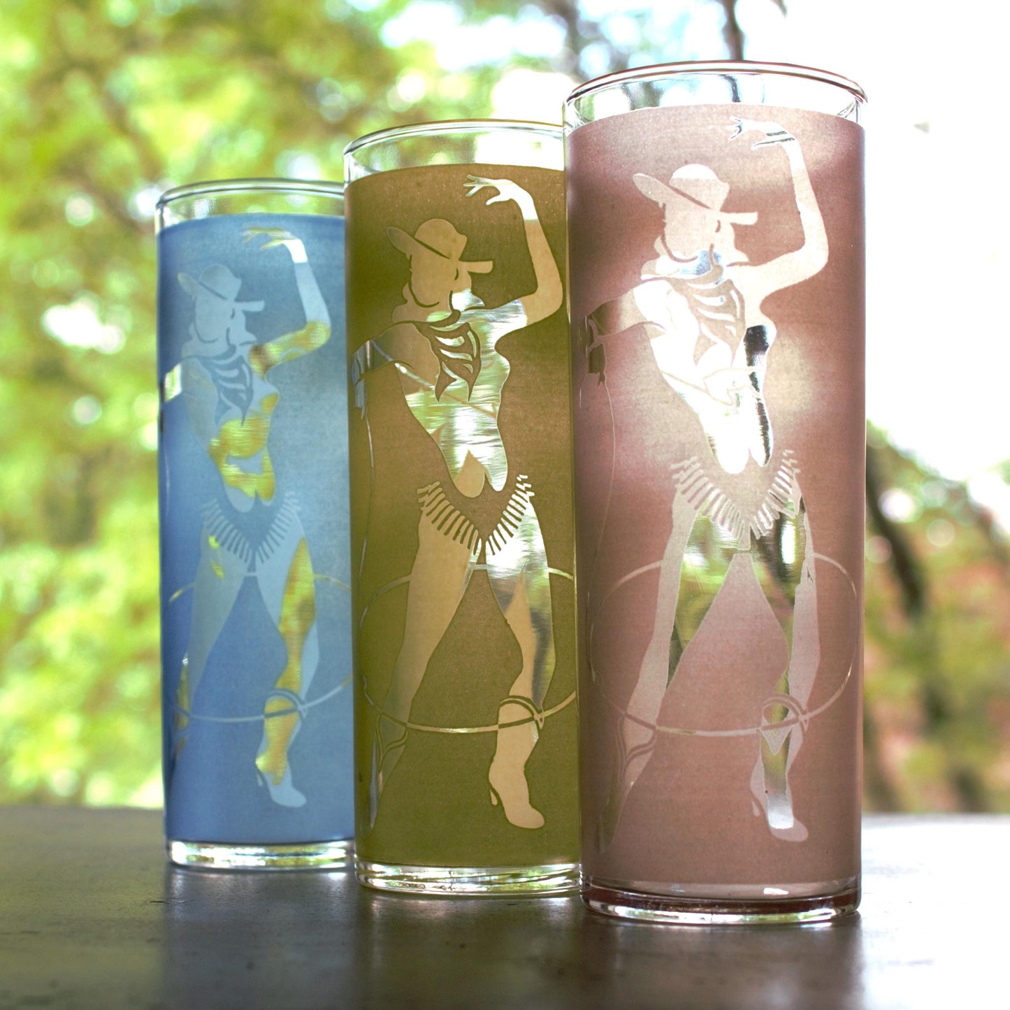Vintage Frosted Cowgirl Glasses: Rodeo Western Tumblers, Set of 3