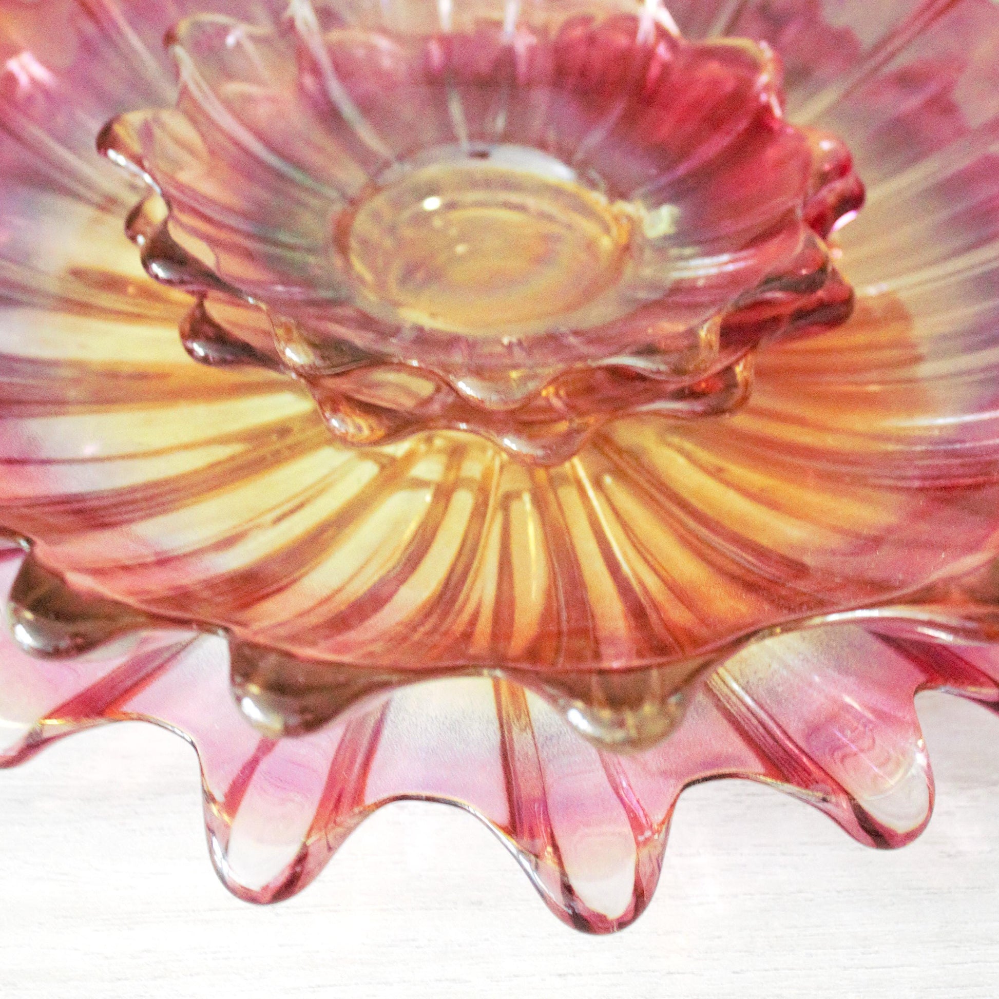 Vintage Federal Glass Bowl Set of 4: Iridescent Celestial Marigold Pattern, Marigold plate