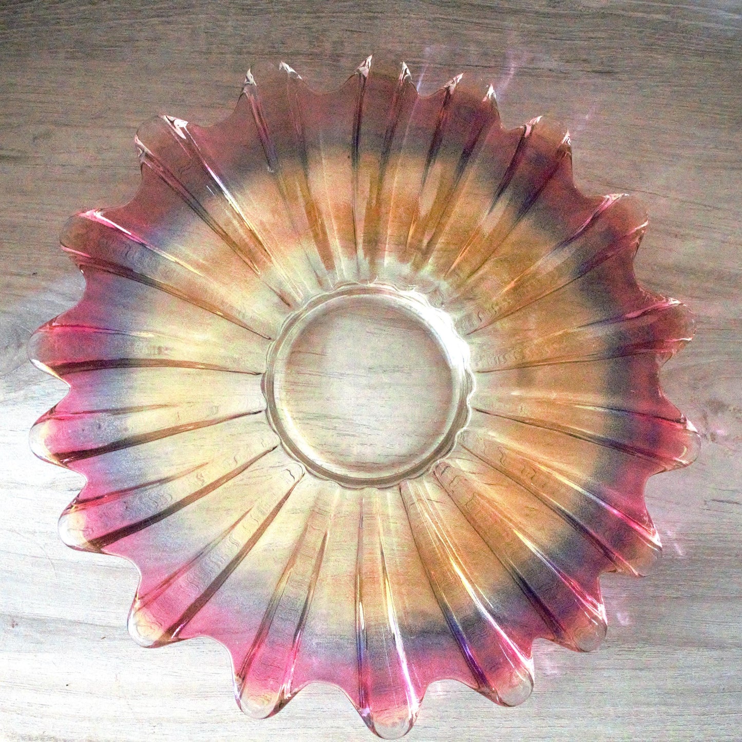 Vintage Federal Glass Bowl Set of 4: Iridescent Celestial Marigold Pattern, Marigold plate