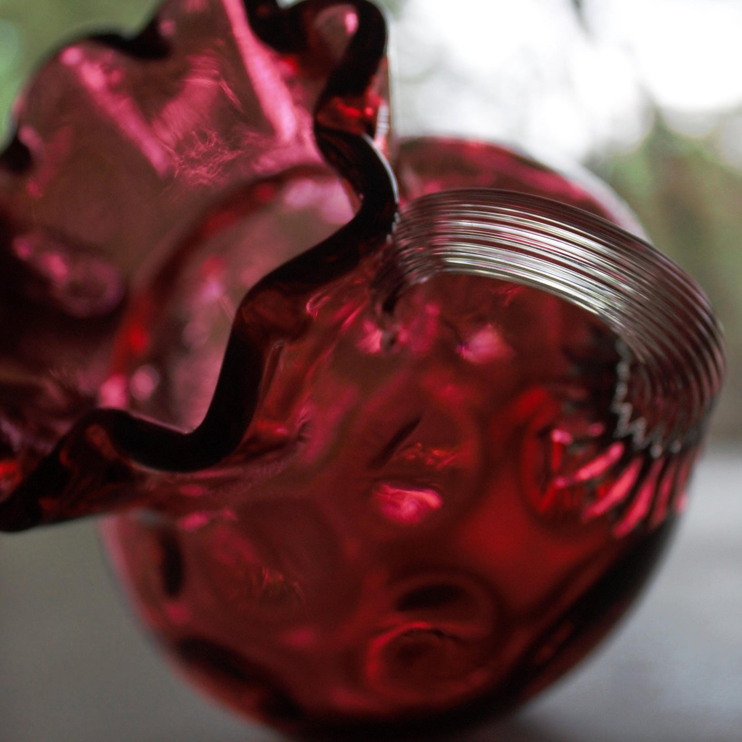 Antique Cranberry Glass Vase: Hobbs Brockunier Inverted Dot, 1880s Victorian