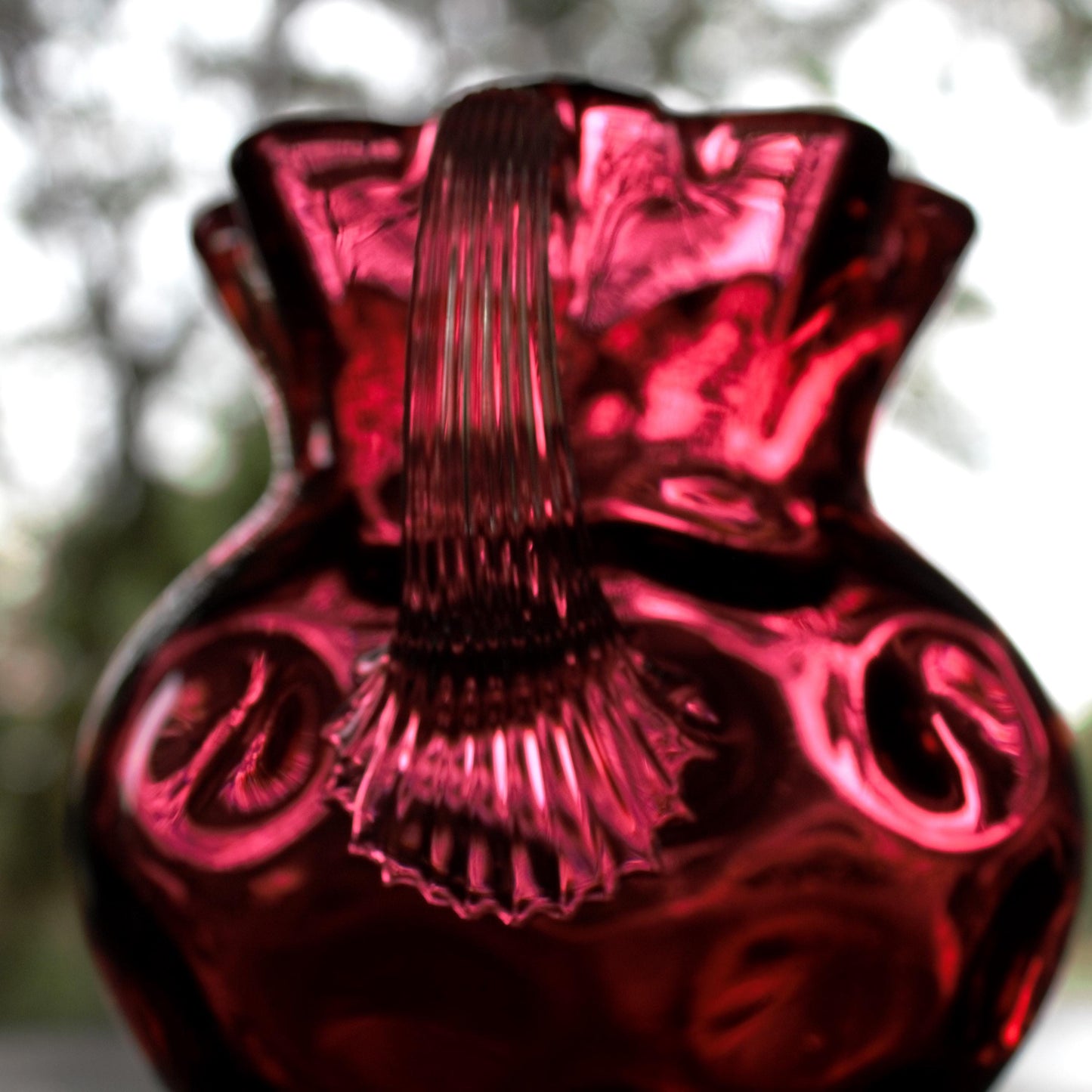 Antique Cranberry Glass Vase: Hobbs Brockunier Inverted Dot, 1880s Victorian