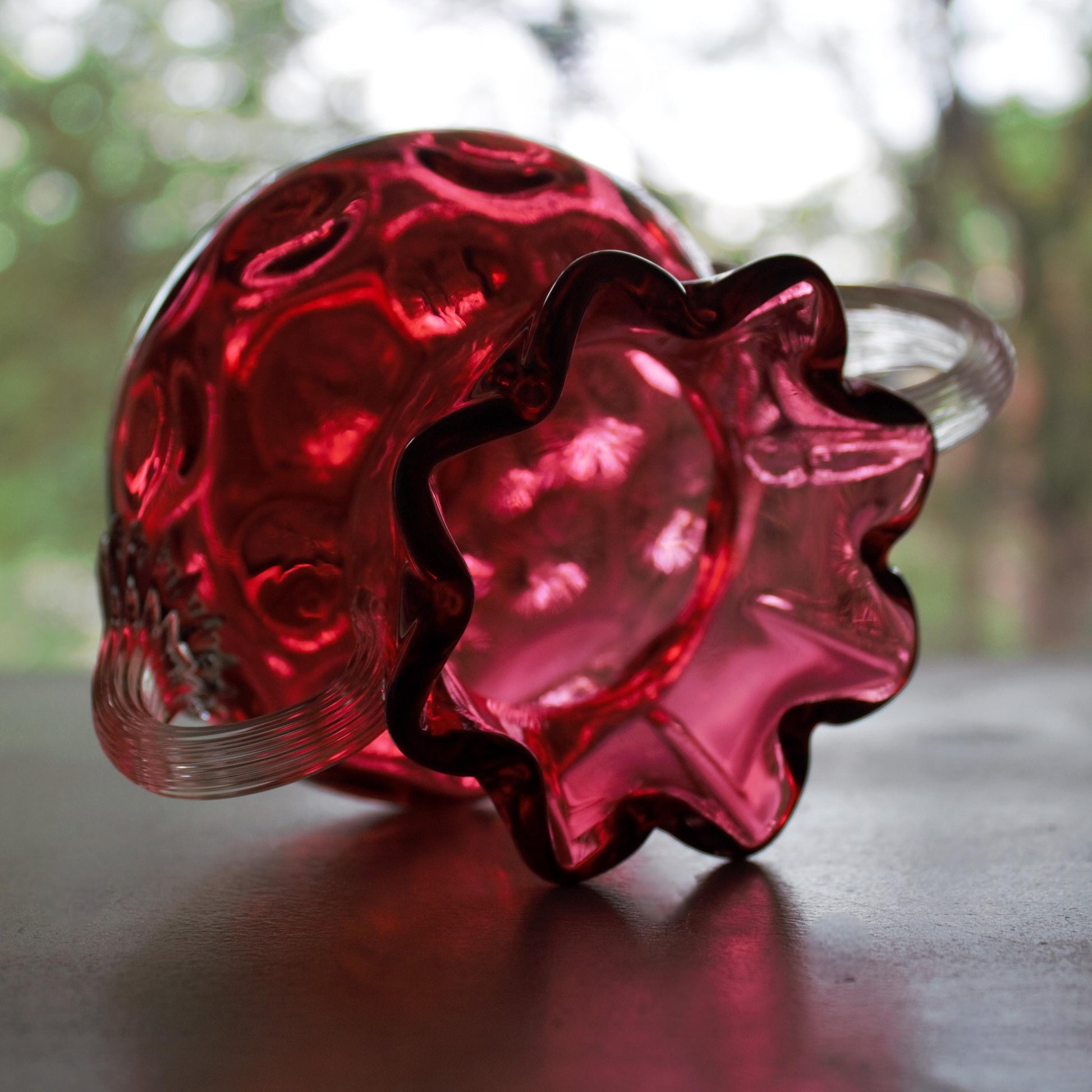 Antique Cranberry Glass Vase: Hobbs Brockunier Inverted Dot, 1880s Victorian