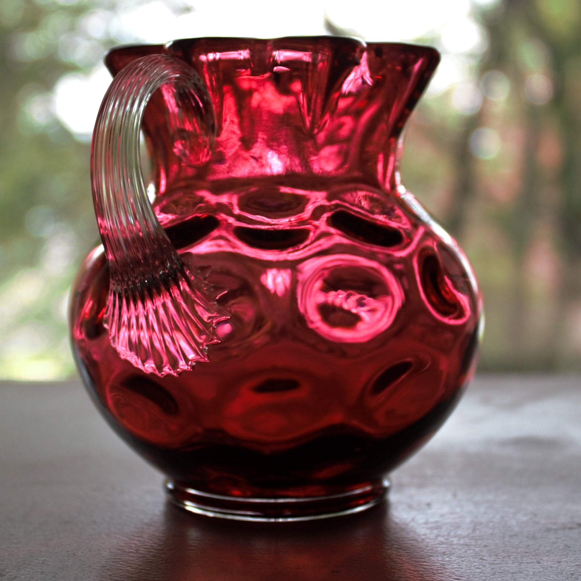 Antique Cranberry Glass Vase: Hobbs Brockunier Inverted Dot, 1880s Victorian