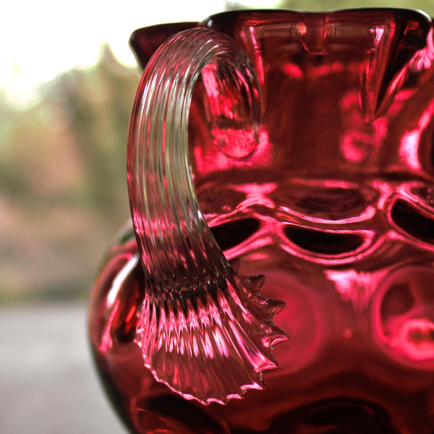 Antique Cranberry Glass Vase: Hobbs Brockunier Inverted Dot, 1880s Victorian