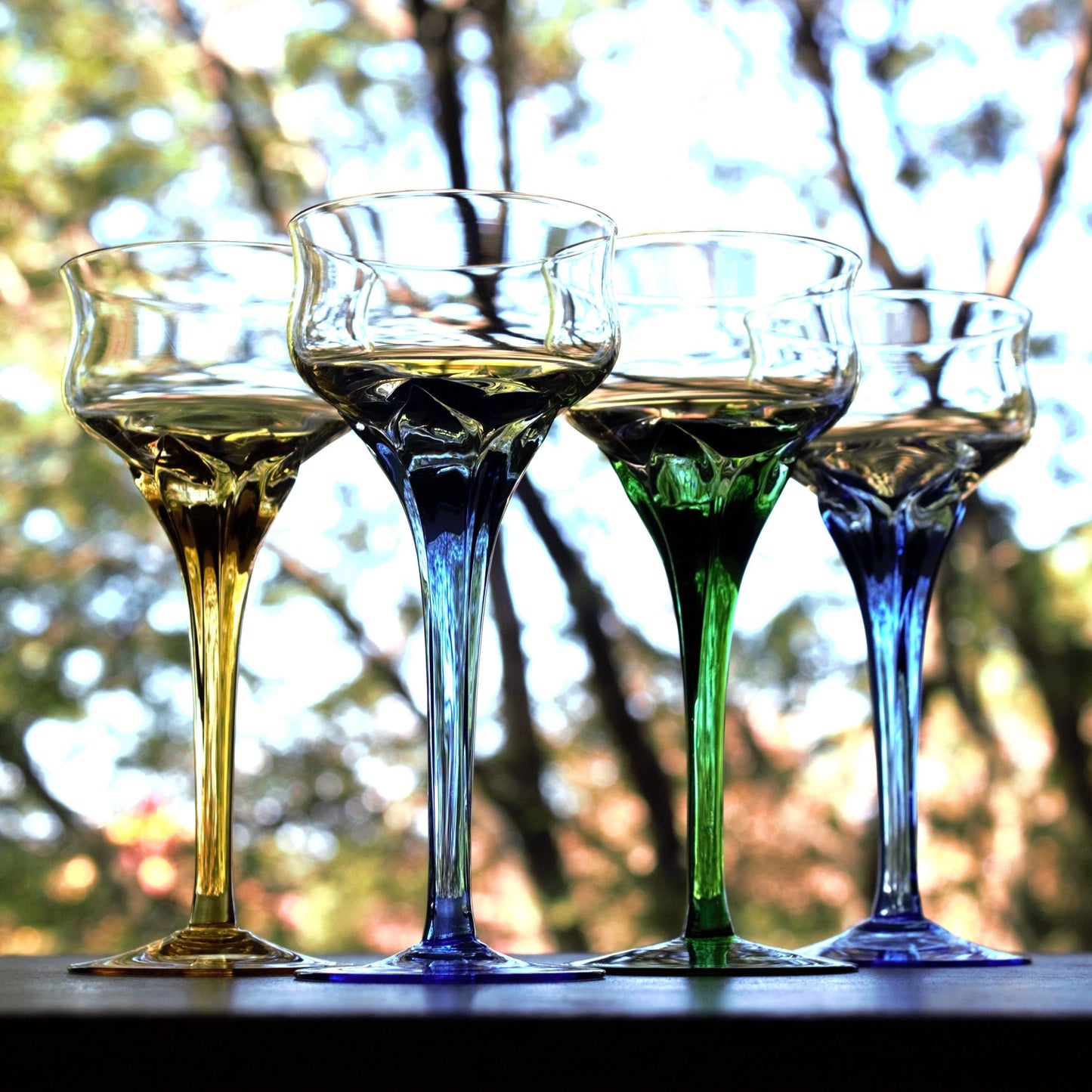 Vintage Italian Coupe Glasses - Jewel Tone Stemware, Set of 4