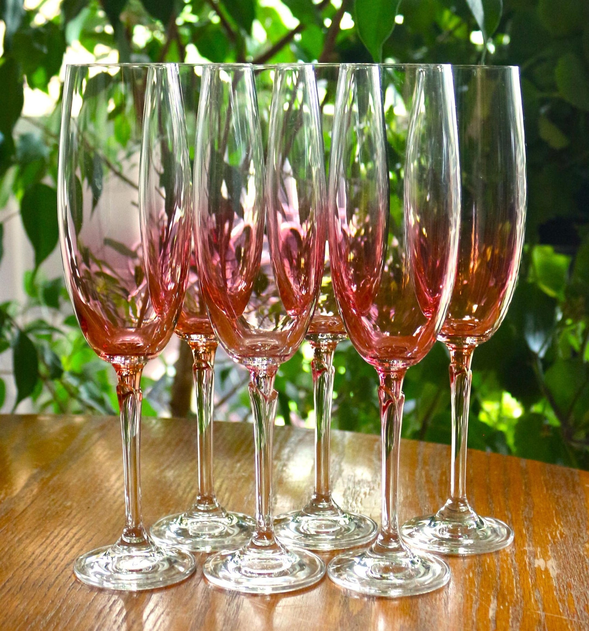 Vintage Iridescent Pink Champagne Flutes - Elegant Toasting Glasses, Set of 6