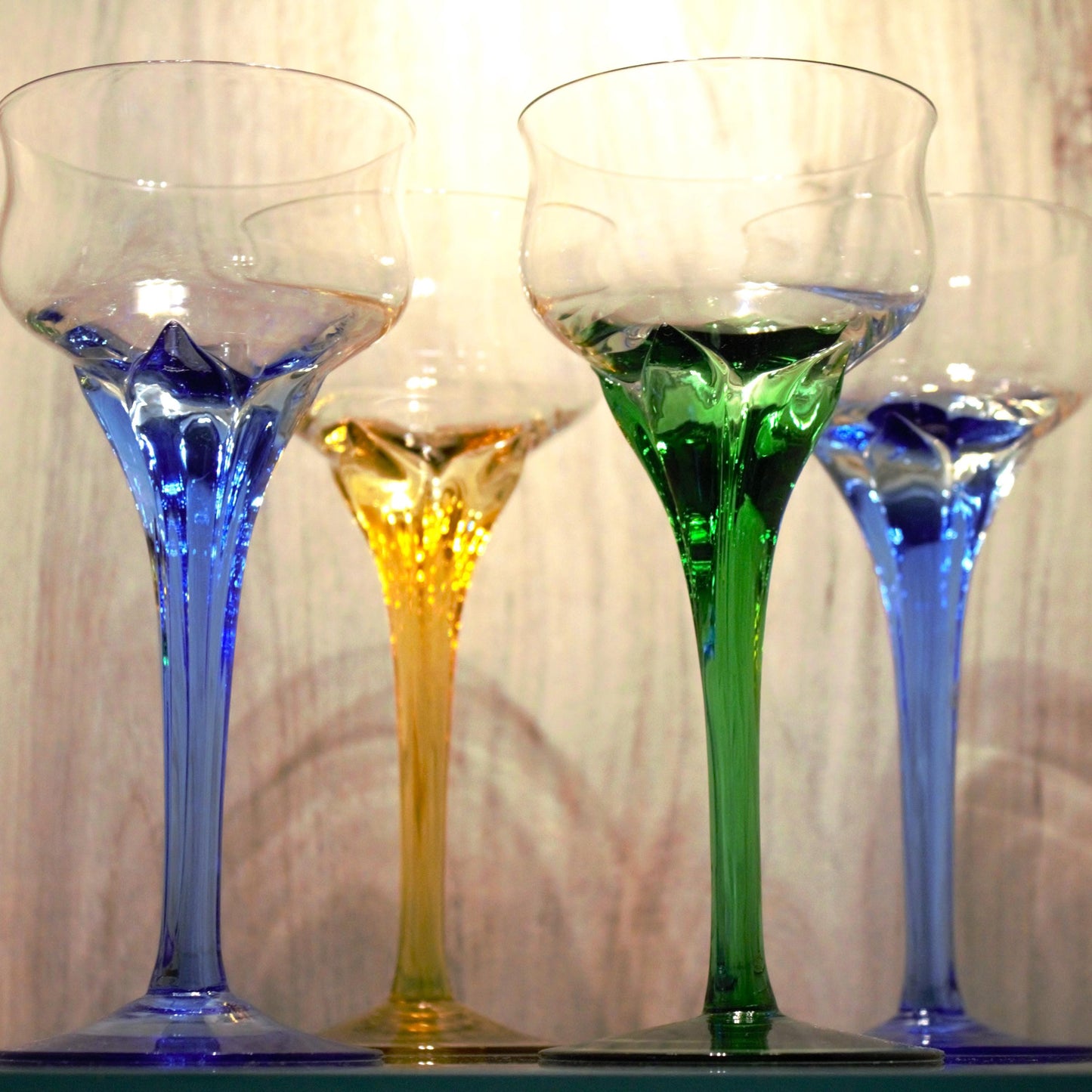 Vintage Italian Coupe Glasses - Jewel Tone Stemware, Set of 4