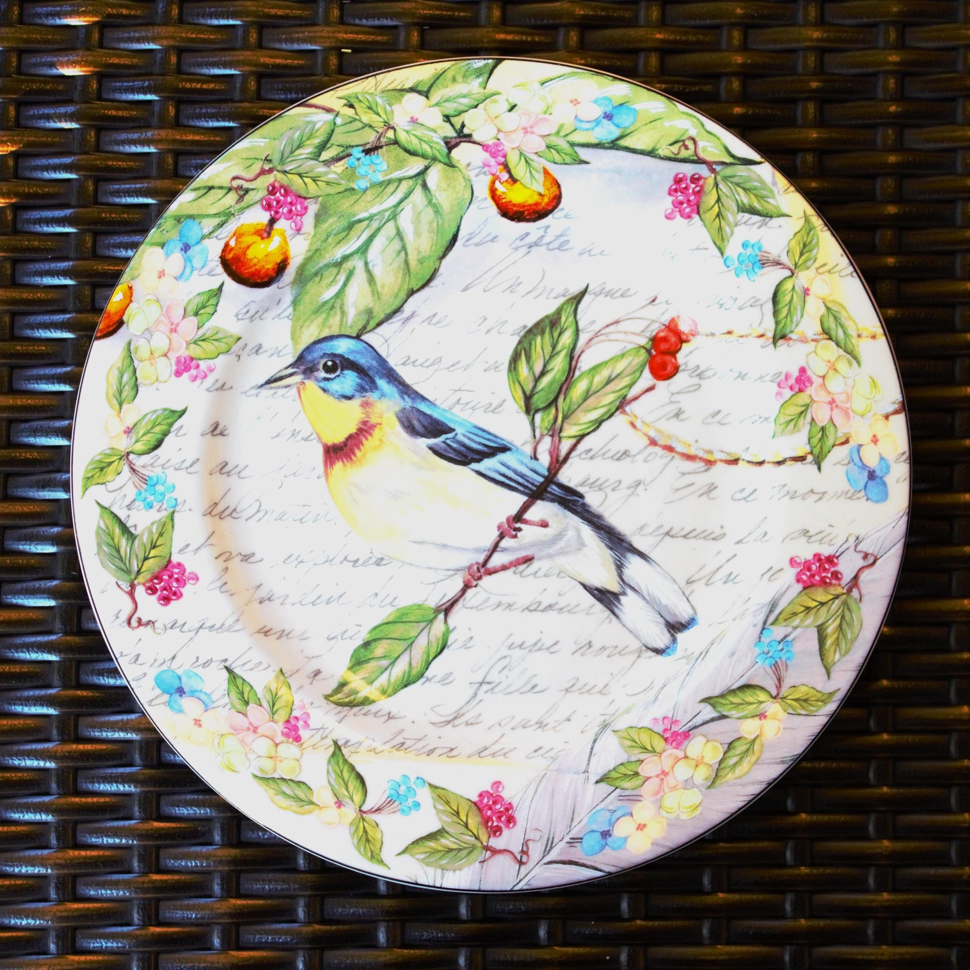 Colorful Bird Plates - American Atelier Morning Song - Set of 4 Porcelain Dessert Salad Plates