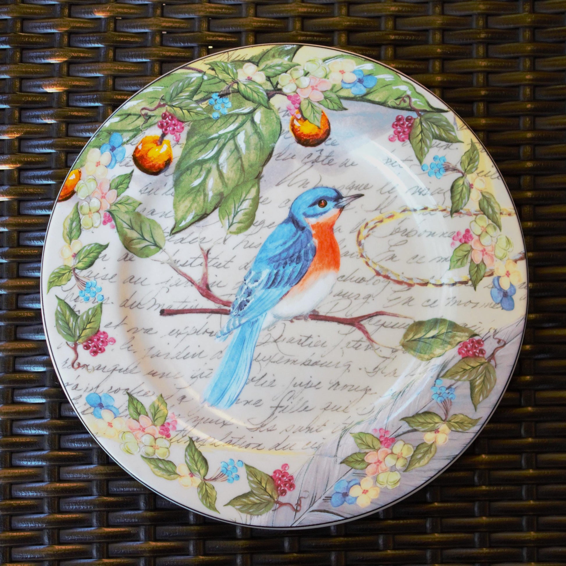 Colorful Bird Plates - American Atelier Morning Song - Set of 4 Porcelain Dessert Salad Plates