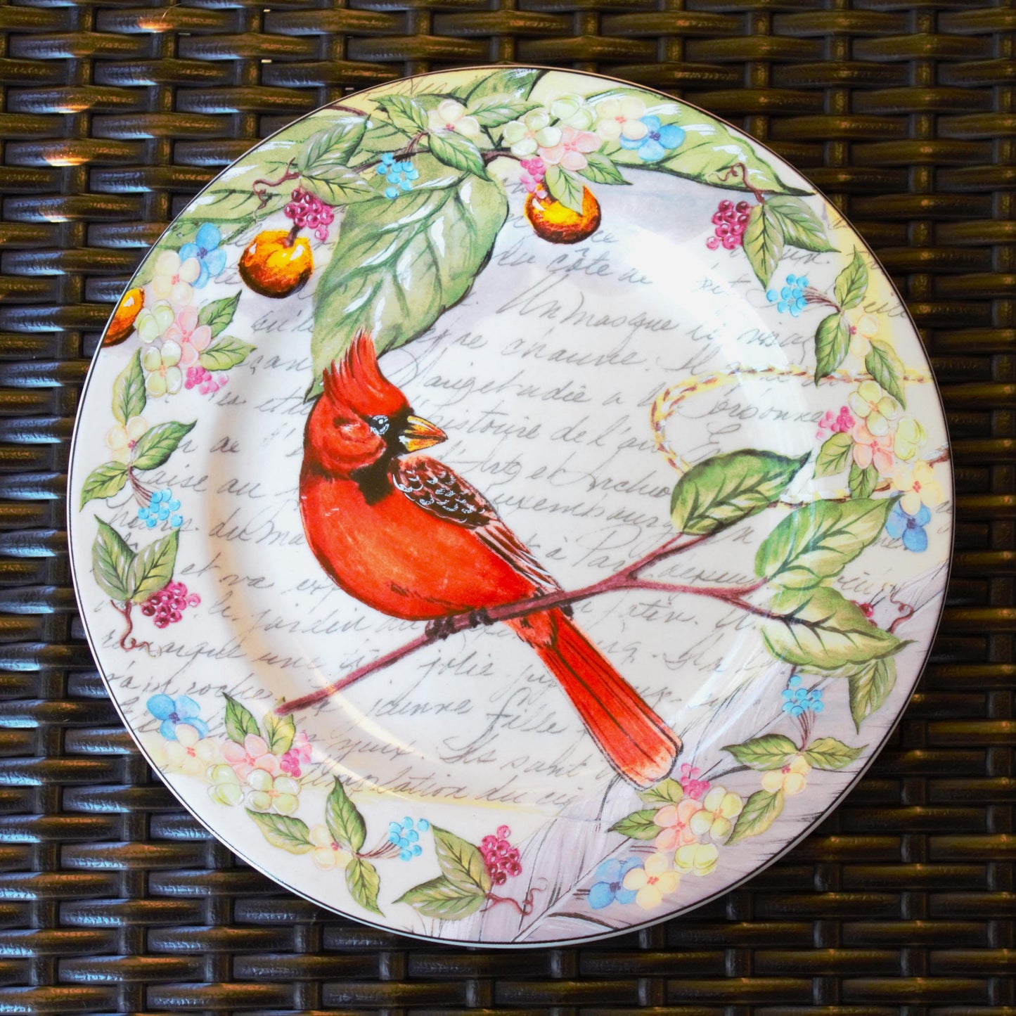 Colorful Bird Plates - American Atelier Morning Song - Set of 4 Porcelain Dessert Salad Plates