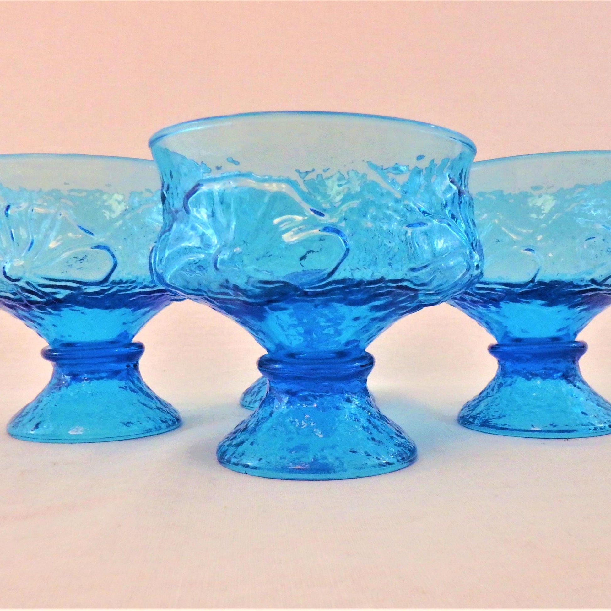 Vintage Peacock Blue Footed Dessert Bowls - Set of 4