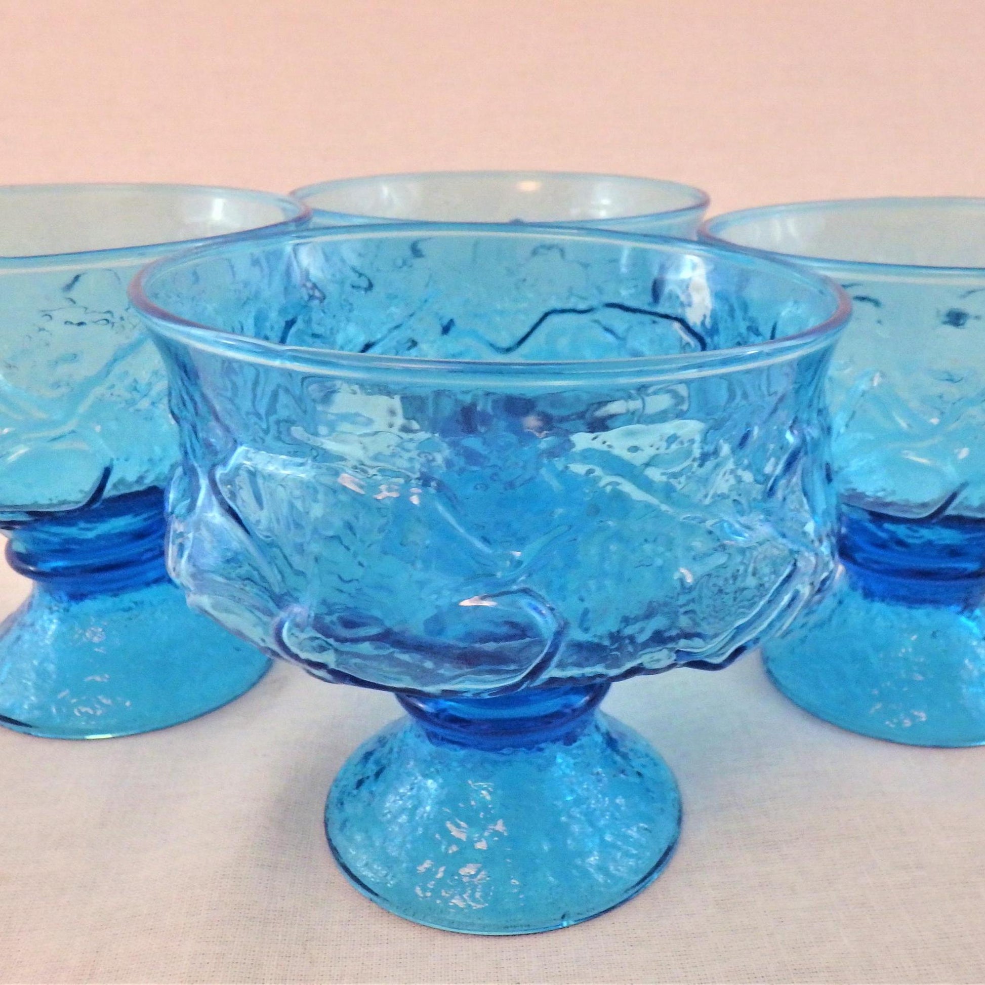 Vintage Peacock Blue Footed Dessert Bowls - Set of 4