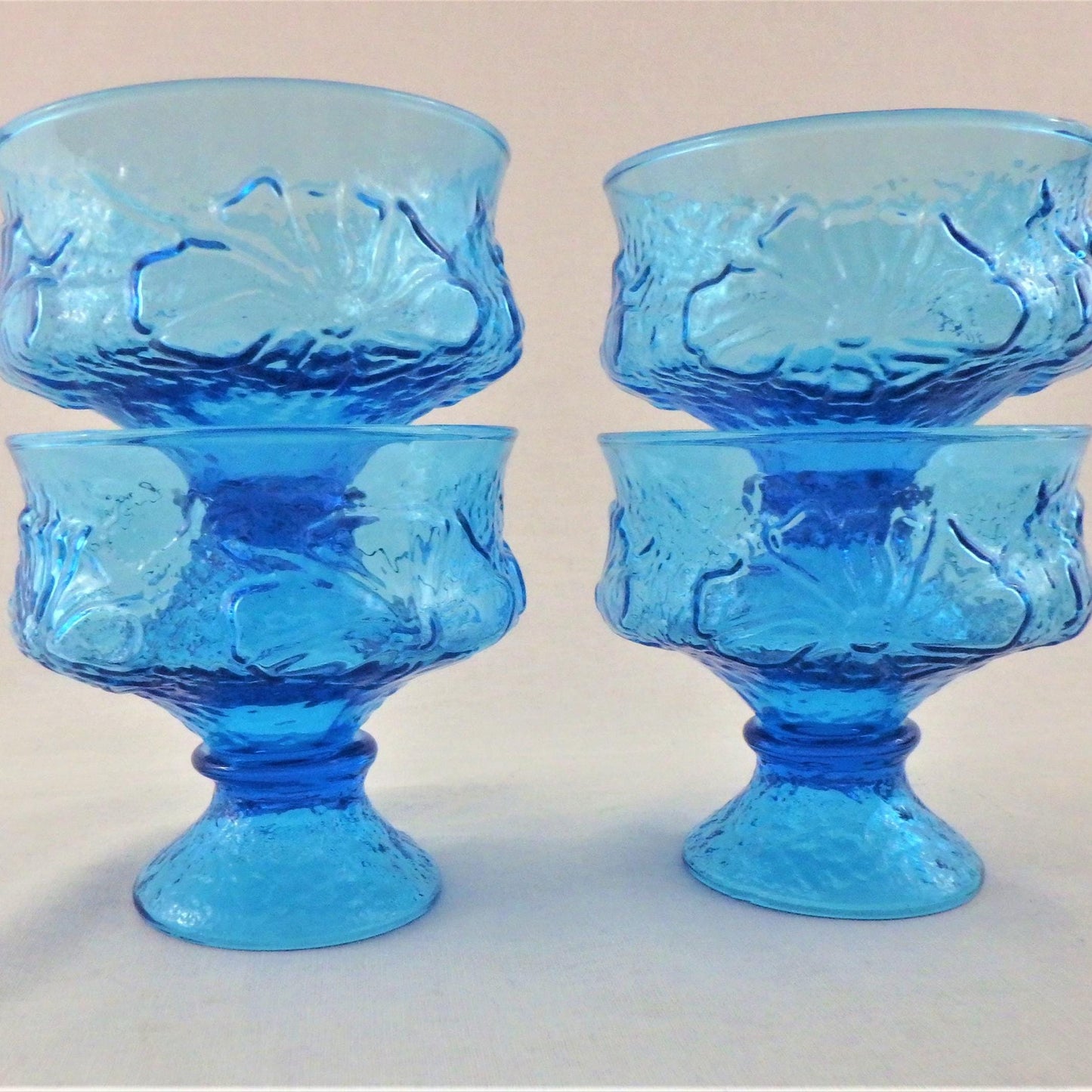 Vintage Peacock Blue Footed Dessert Bowls - Set of 4