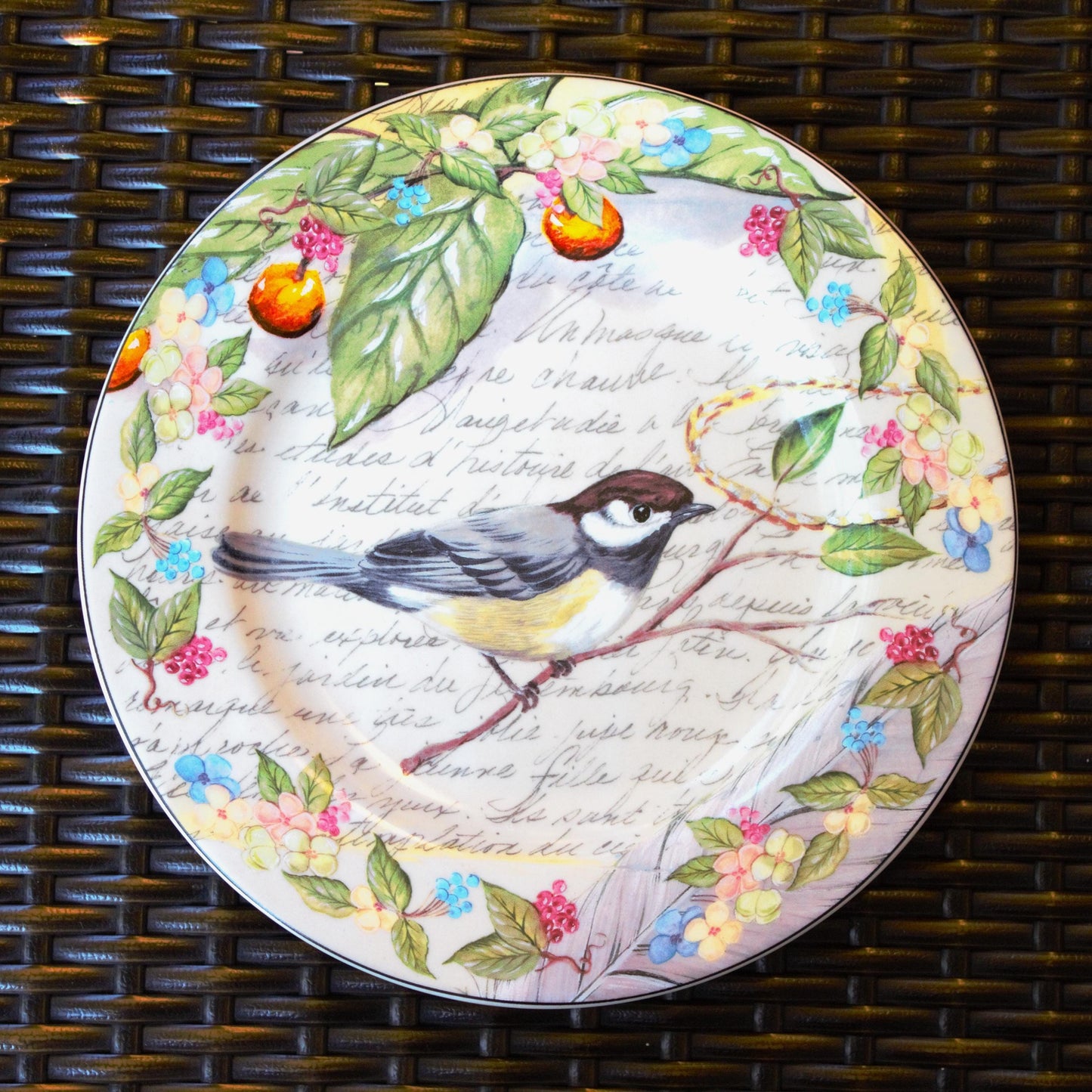 Colorful Bird Plates - American Atelier Morning Song - Set of 4 Porcelain Dessert Salad Plates