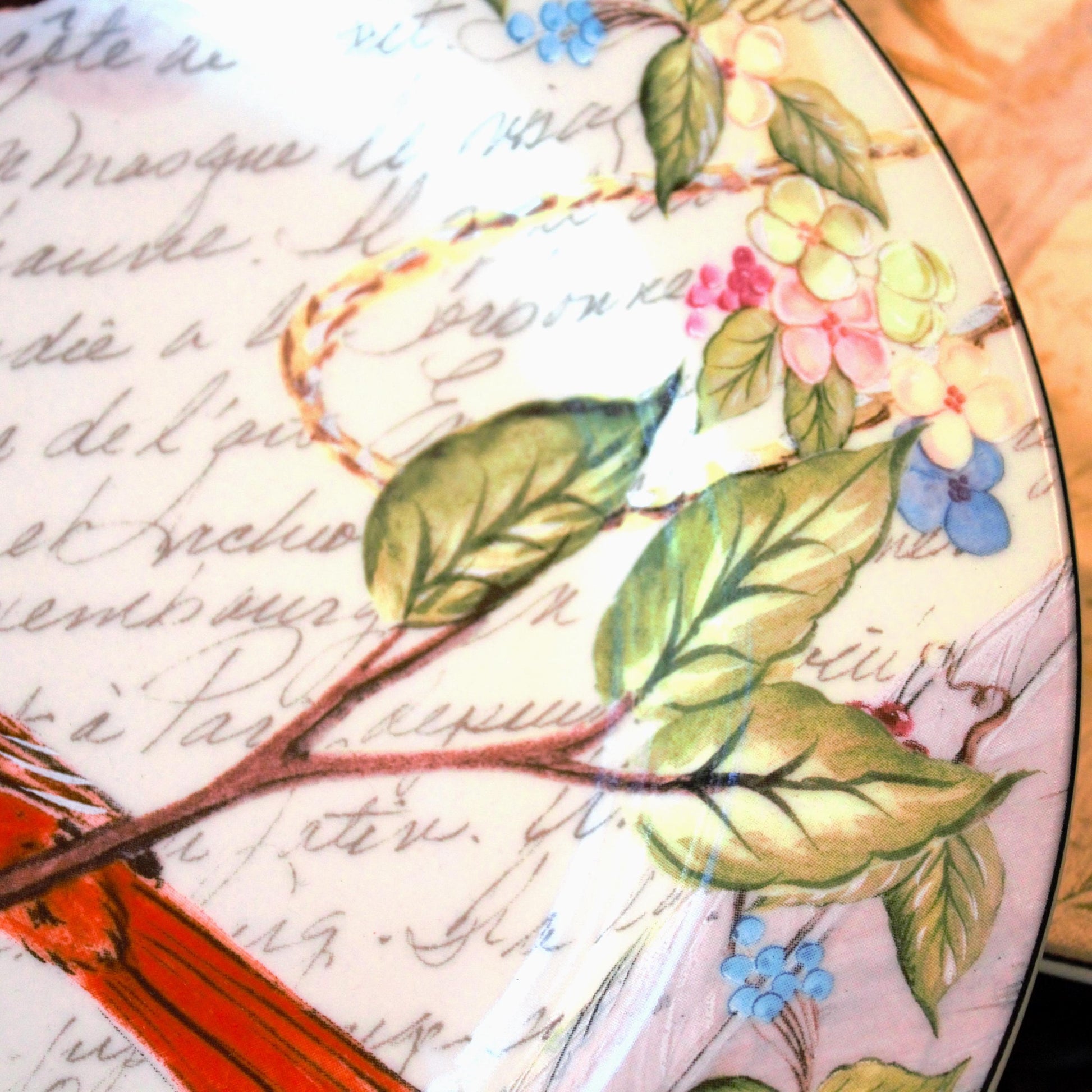 Colorful Bird Plates - American Atelier Morning Song - Set of 4 Porcelain Dessert Salad Plates