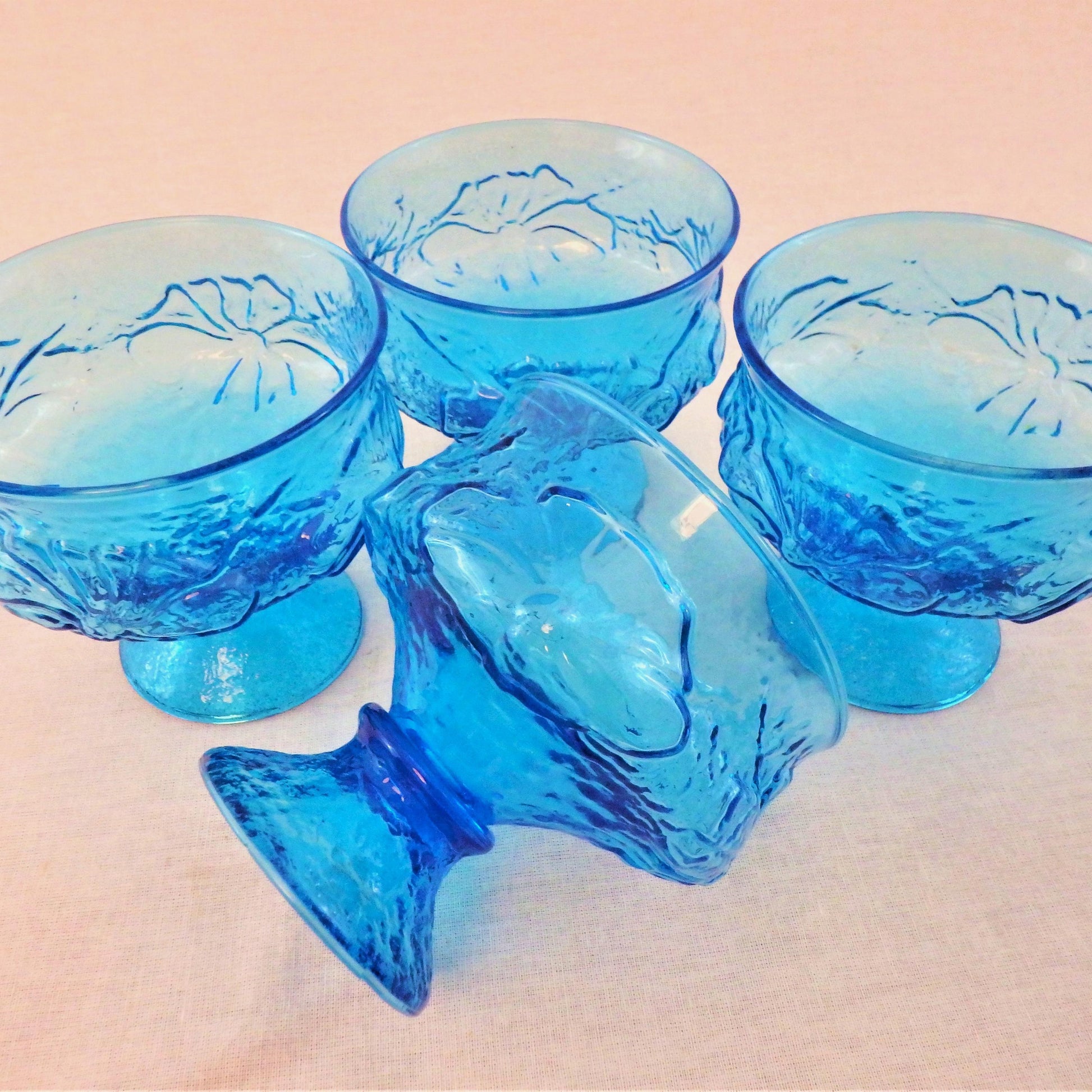 Vintage Peacock Blue Footed Dessert Bowls - Set of 4