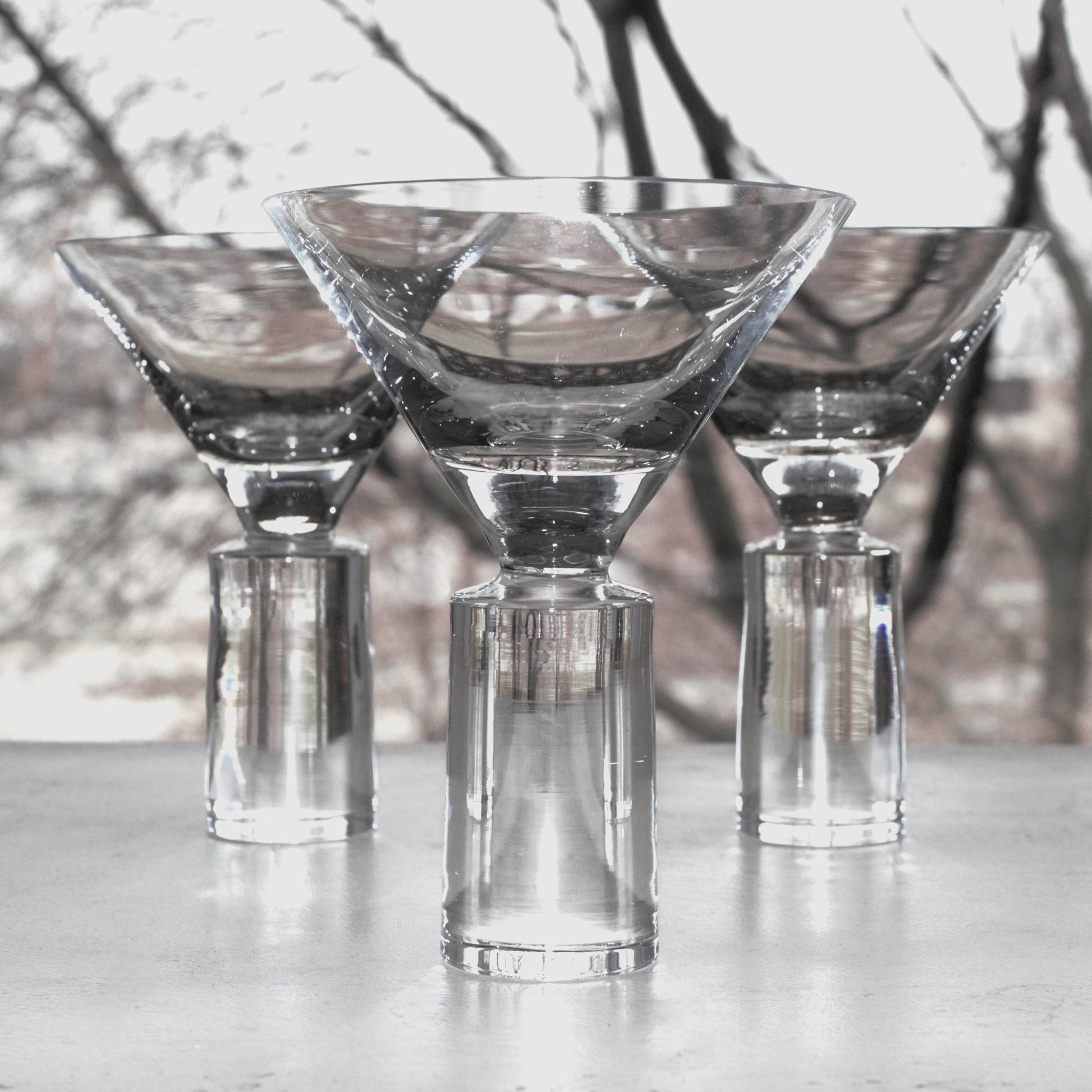 Clear Martini Glasses, Block Stem Glassware Set of 4, unique glassware