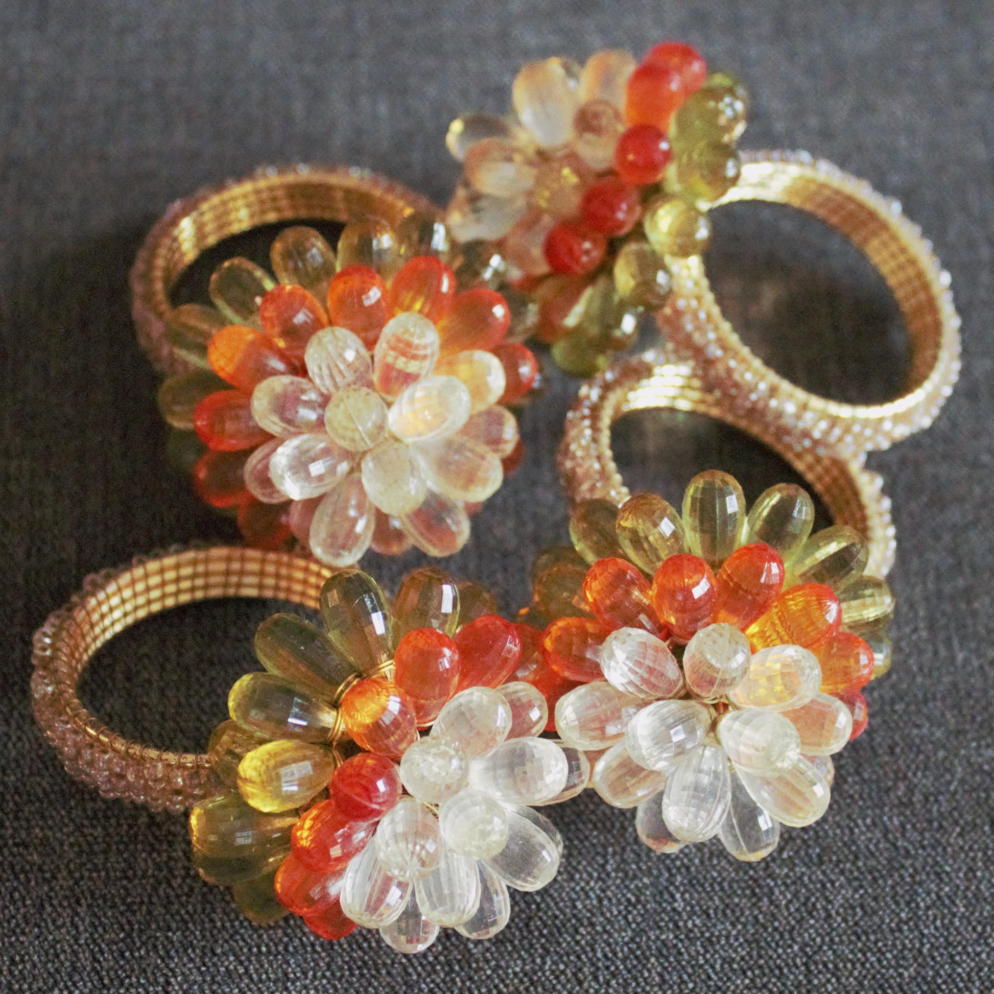 Vintage Beaded Napkin Rings, Set of 4, Wired Flower Table Decor