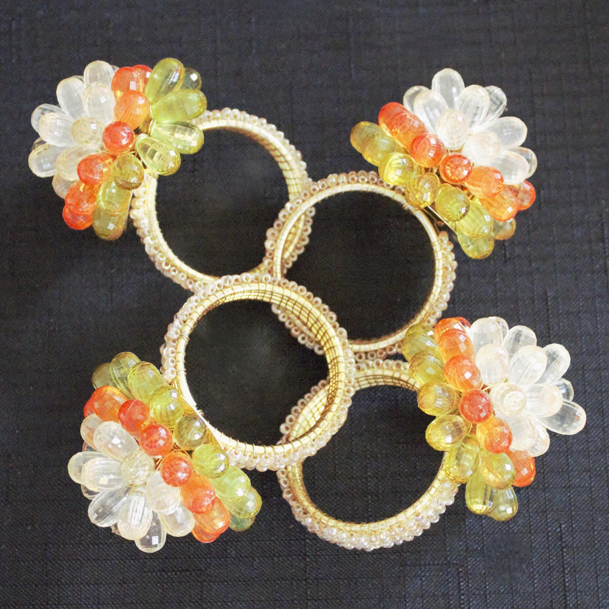 Vintage Beaded Napkin Rings, Set of 4, Wired Flower Table Decor