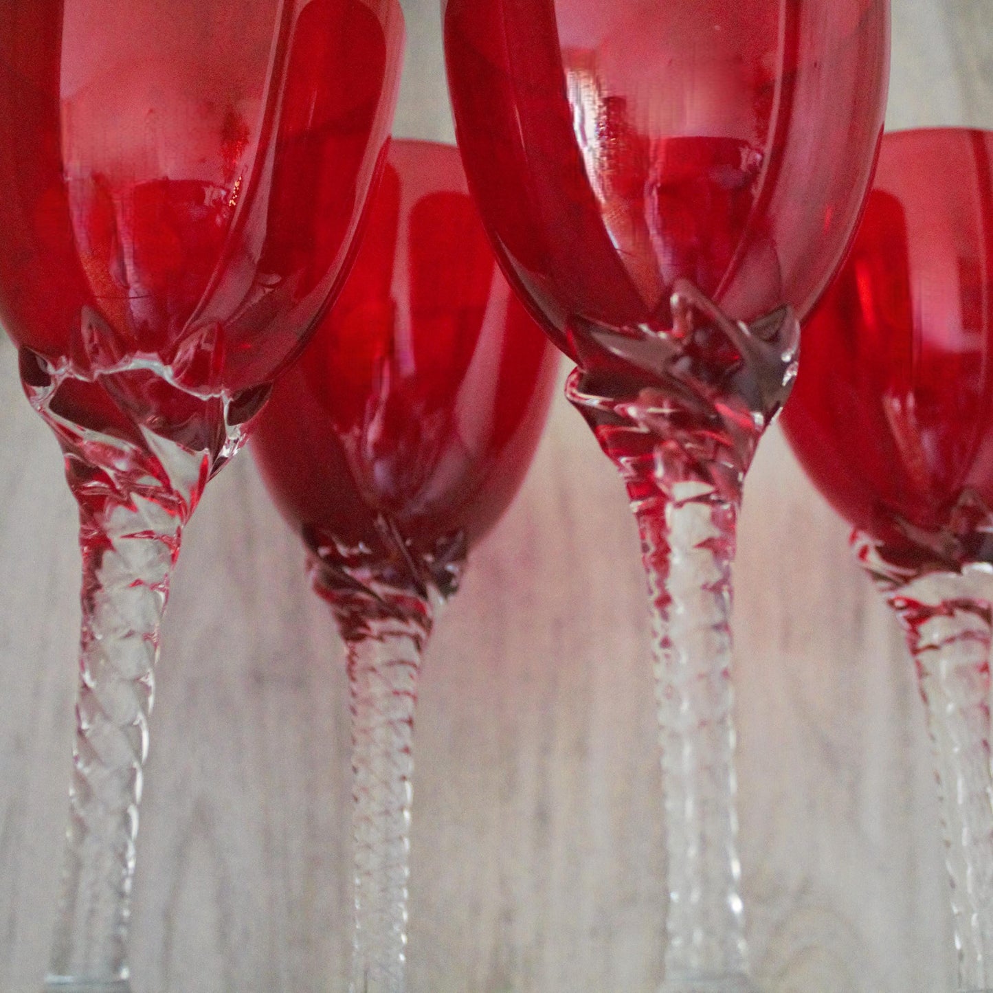 Vintage Murano Red Wine Glasses: Italian Twisted Stem Glassware, Set of 4