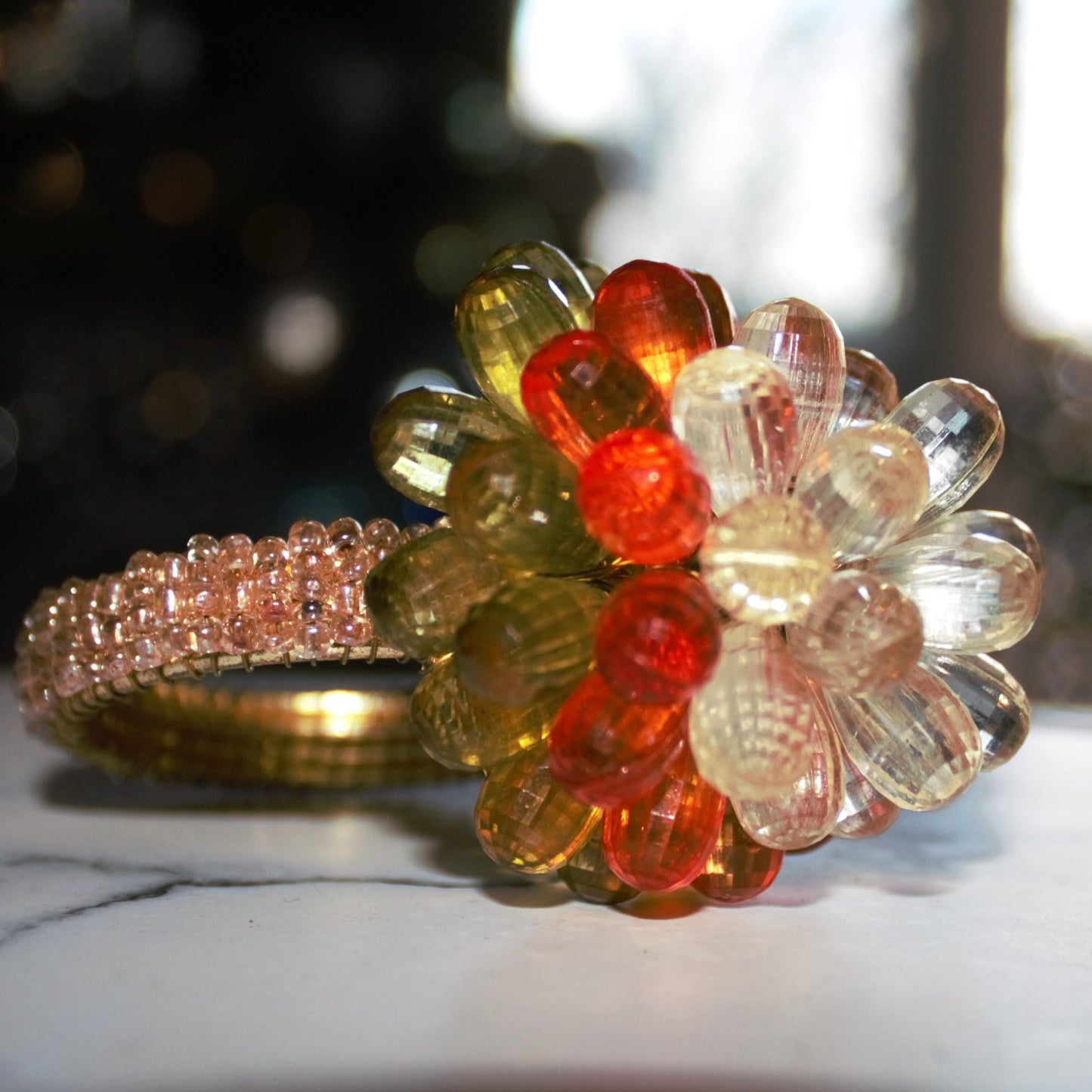 Vintage Beaded Napkin Rings, Set of 4, Wired Flower Table Decor