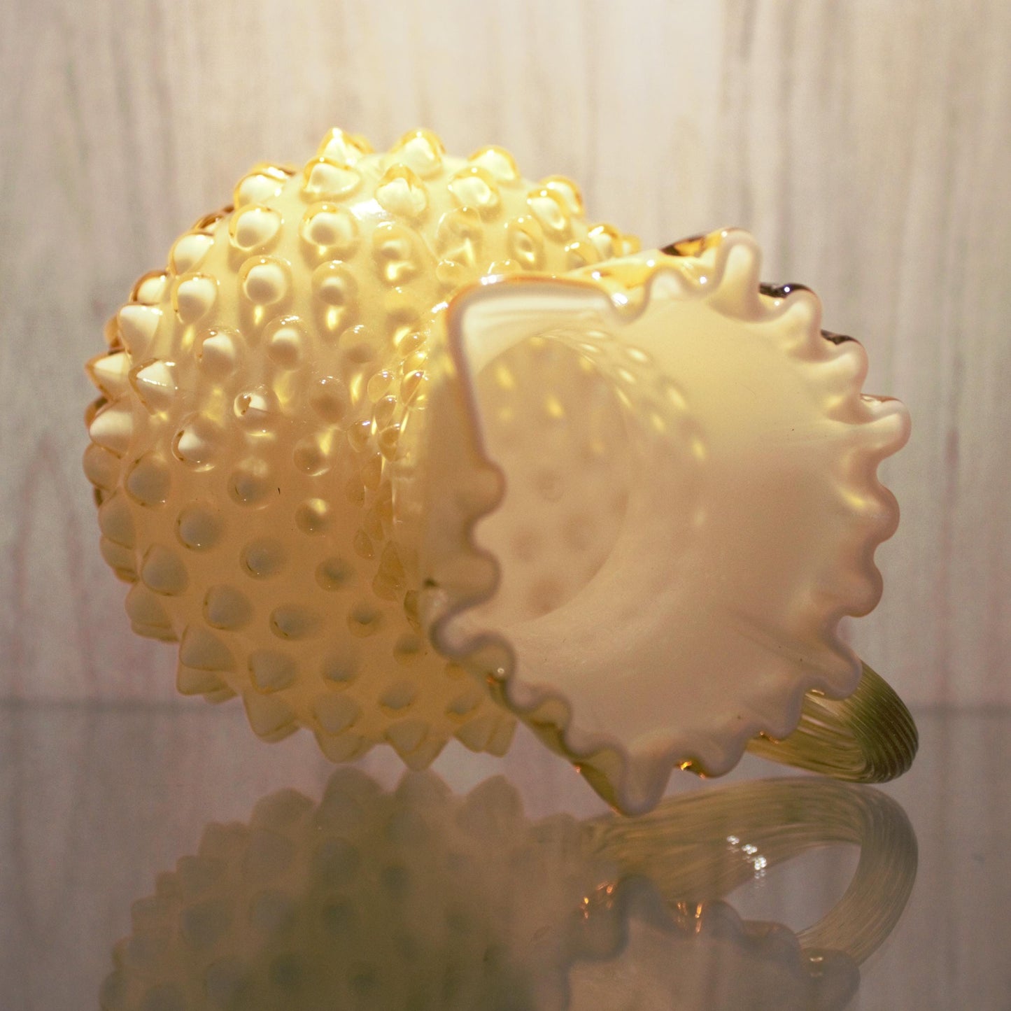 Vintage Fenton Amber Hobnail Glass Pitcher: Crimped Edge Art Glass