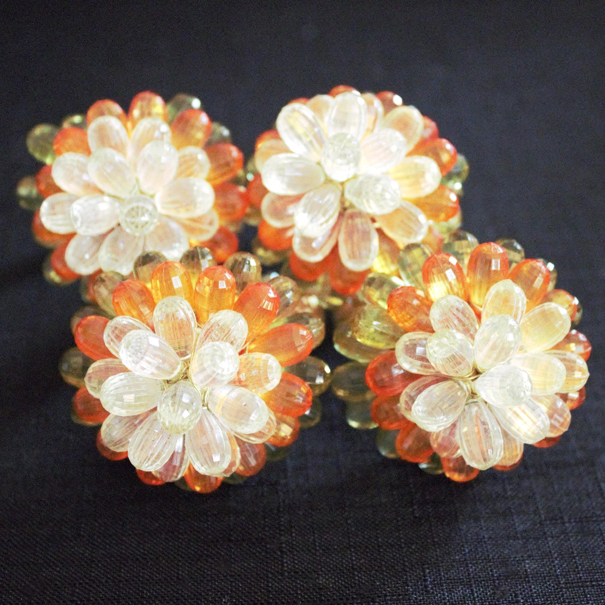 Vintage Beaded Napkin Rings, Set of 4, Wired Flower Table Decor