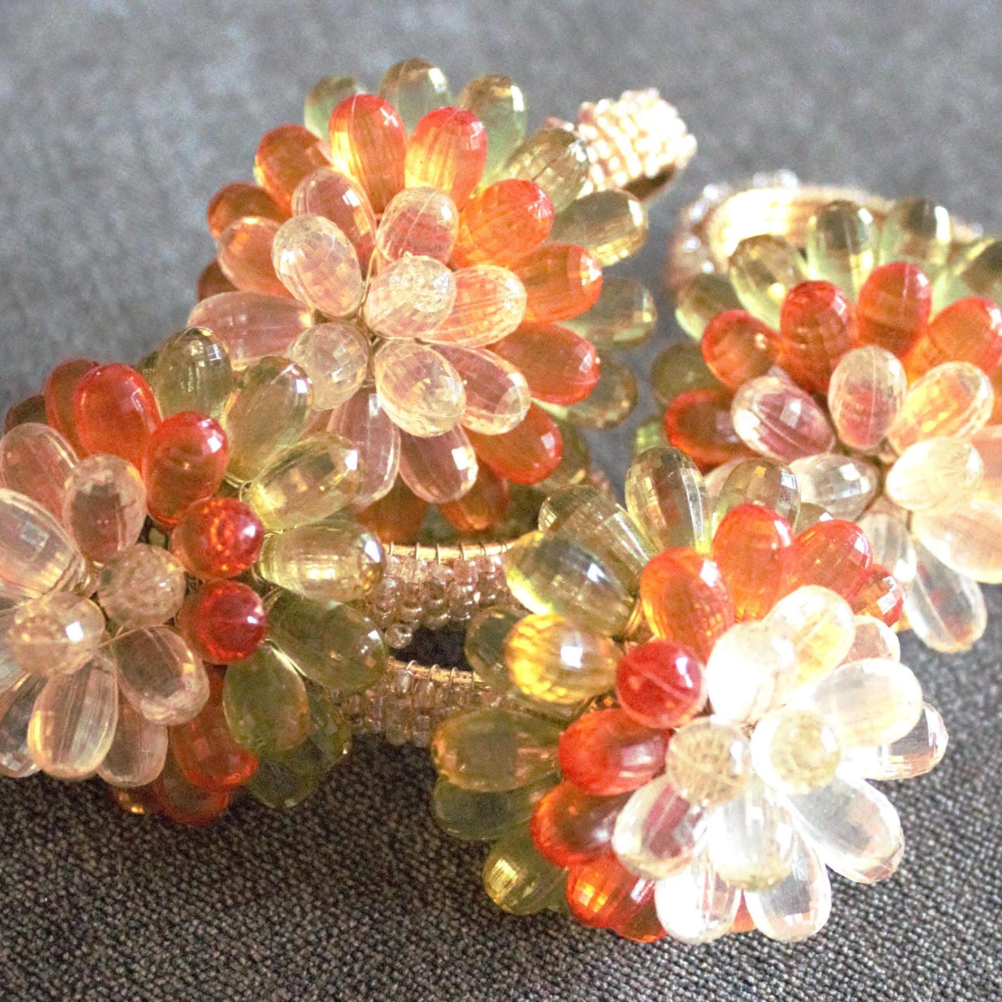 Vintage Beaded Napkin Rings, Set of 4, Wired Flower Table Decor