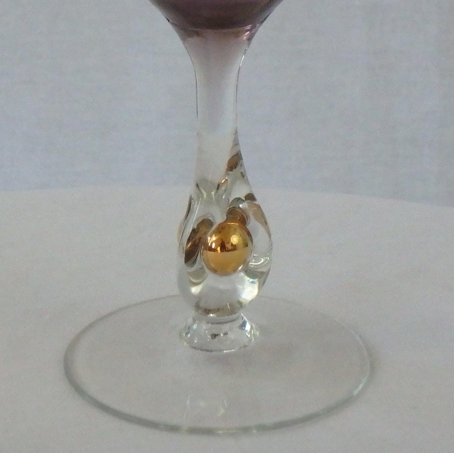 Vintage Jozef Stanik Amethyst Glasses, Gold Ball Stem, Art Deco Barware Set of 2