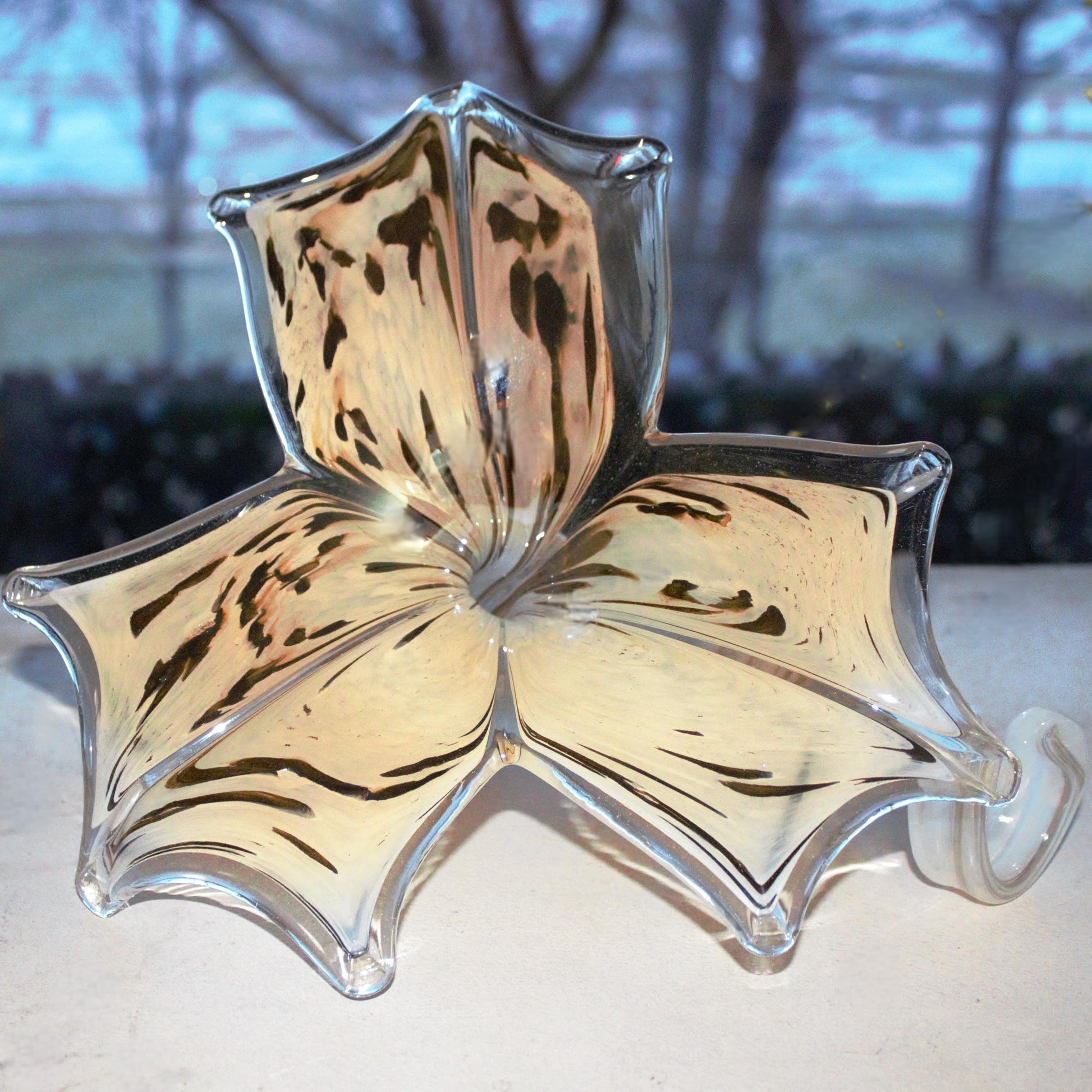 Murano Glass Flower, Large Glass Sculpture, Glass Sculpture, Unique Beige Glass Décor, Home Décor, Handmade Glass Décor, Valentine Gifts
