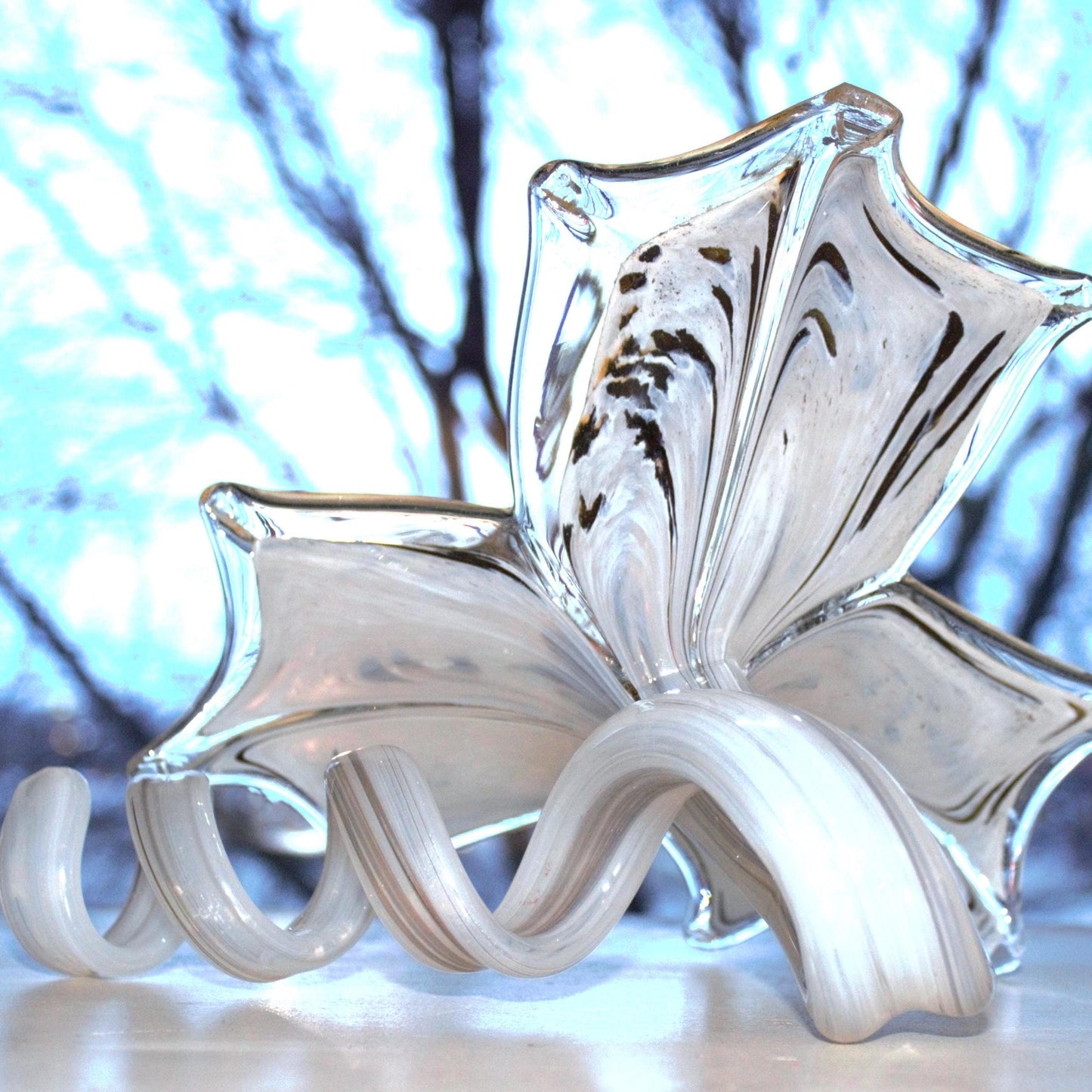 Murano Glass Flower, Large Glass Sculpture, Glass Sculpture, Unique Beige Glass Décor, Home Décor, Handmade Glass Décor, Valentine Gifts