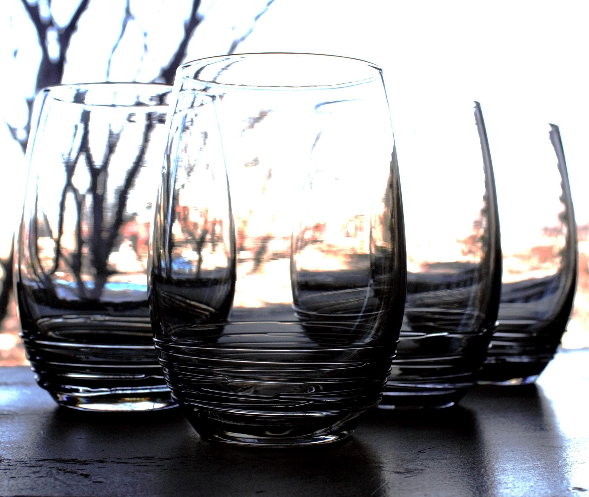 Mikasa Smokey Grey Tumblers: Hand Blown Glass Set of 4, unique glassware