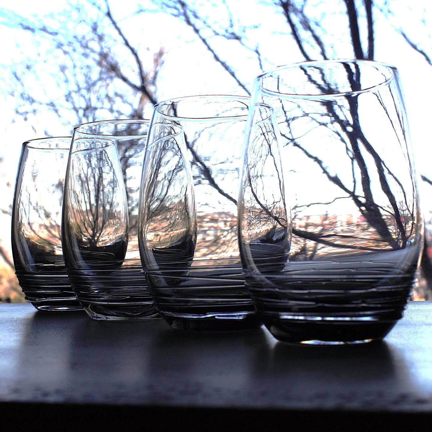 Mikasa Smokey Grey Tumblers: Hand Blown Glass Set of 4, unique glassware