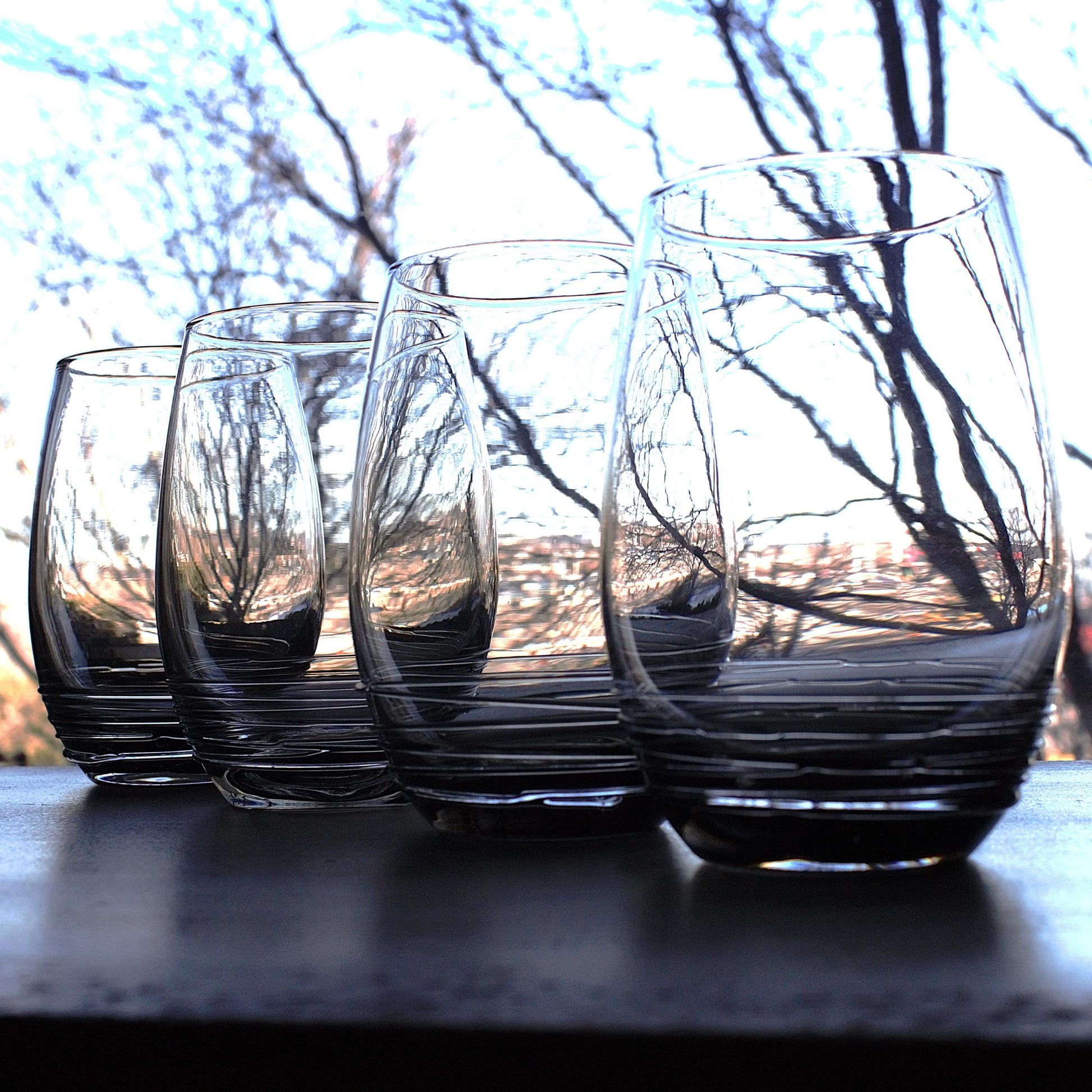 Mikasa Smokey Grey Tumblers: Hand Blown Glass Set of 4, unique glassware