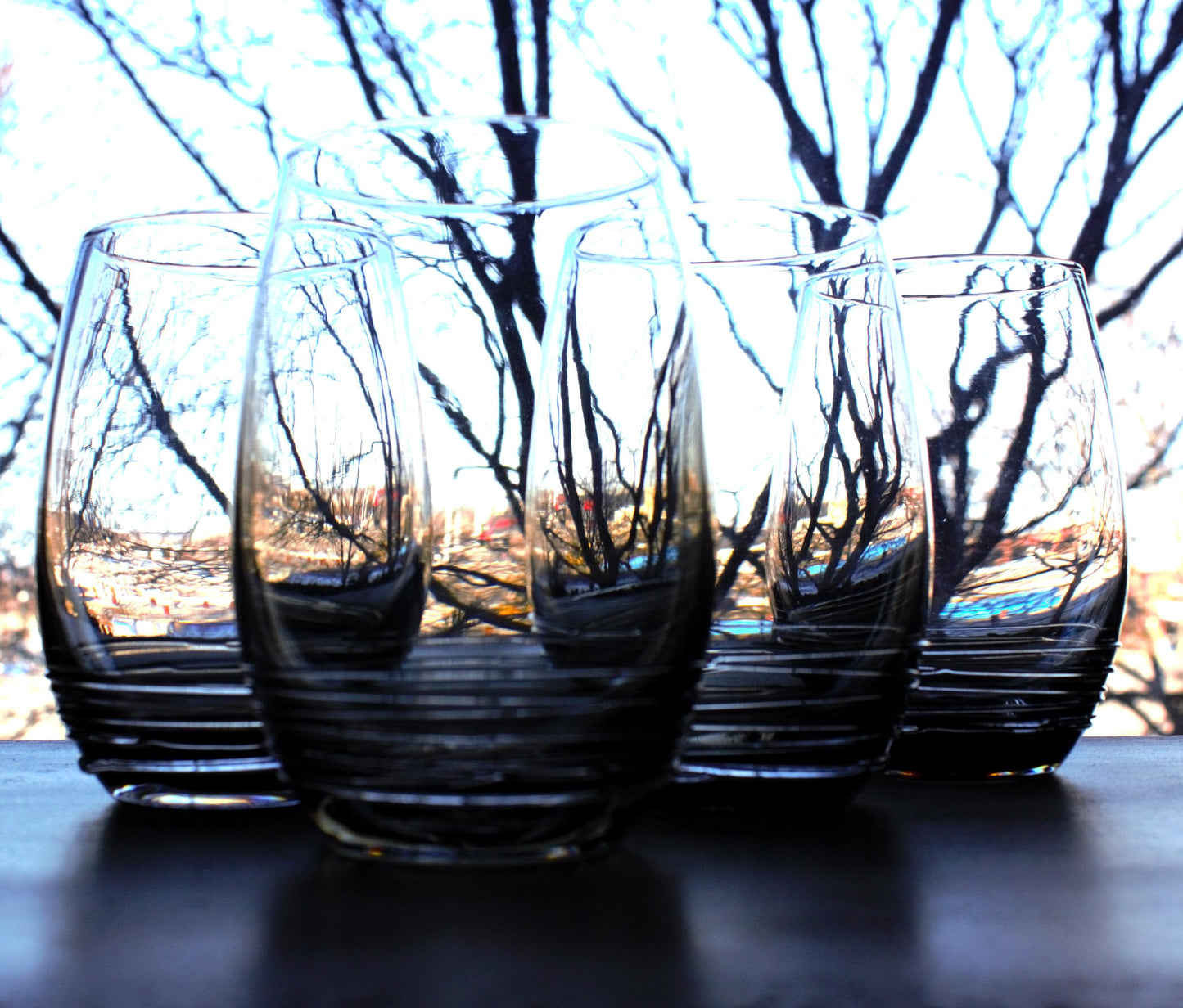 Mikasa Smokey Grey Tumblers: Hand Blown Glass Set of 4, unique glassware