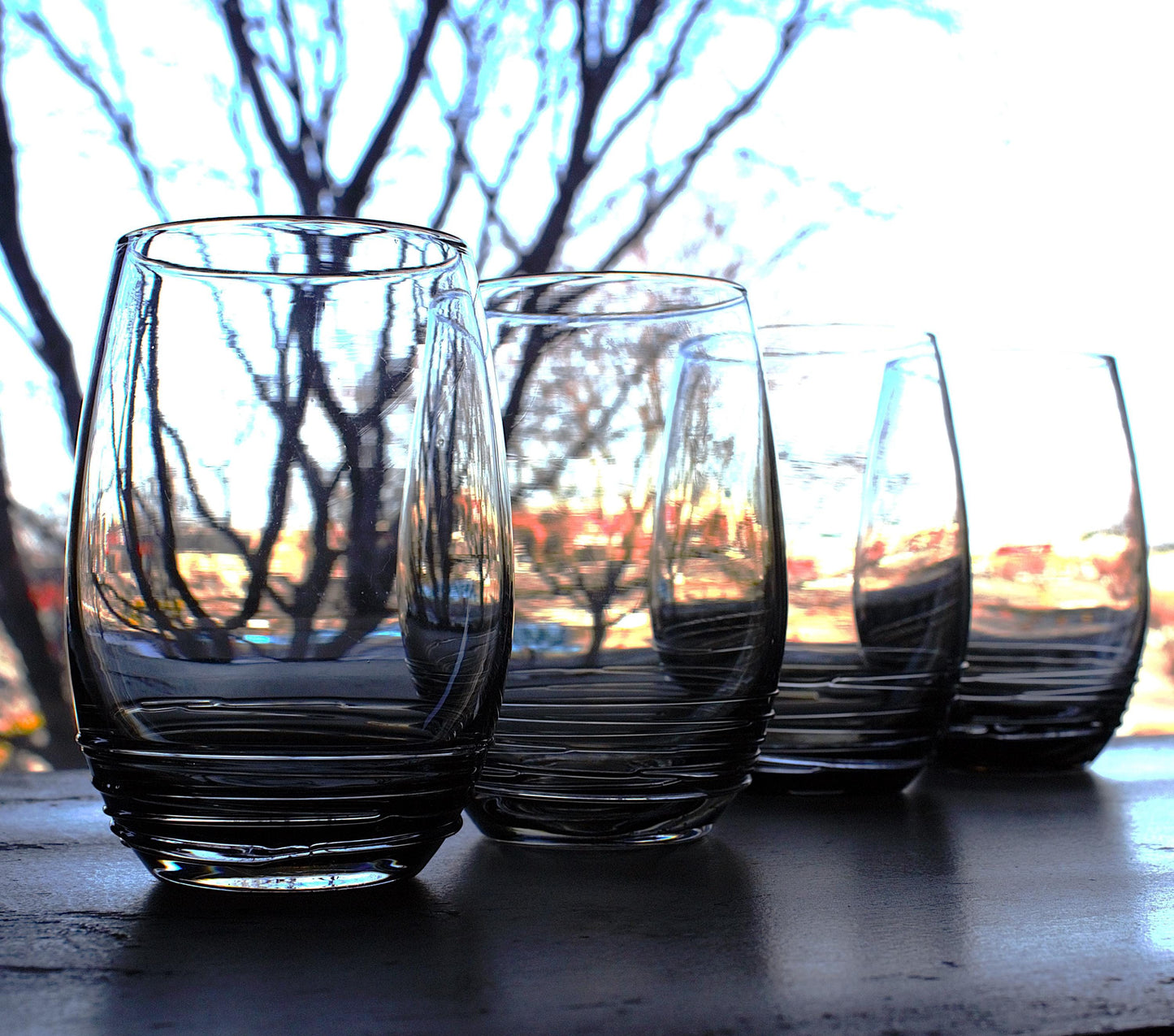Mikasa Smokey Grey Tumblers: Hand Blown Glass Set of 4, unique glassware