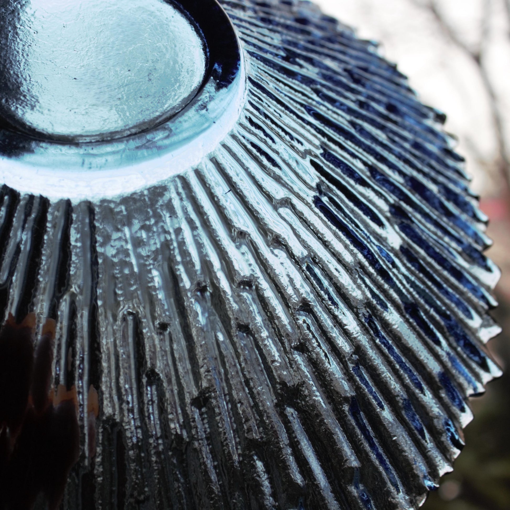 Navy Blue Glass Fruit Bowl: Scalloped Edge Centerpiece, 10" Wide