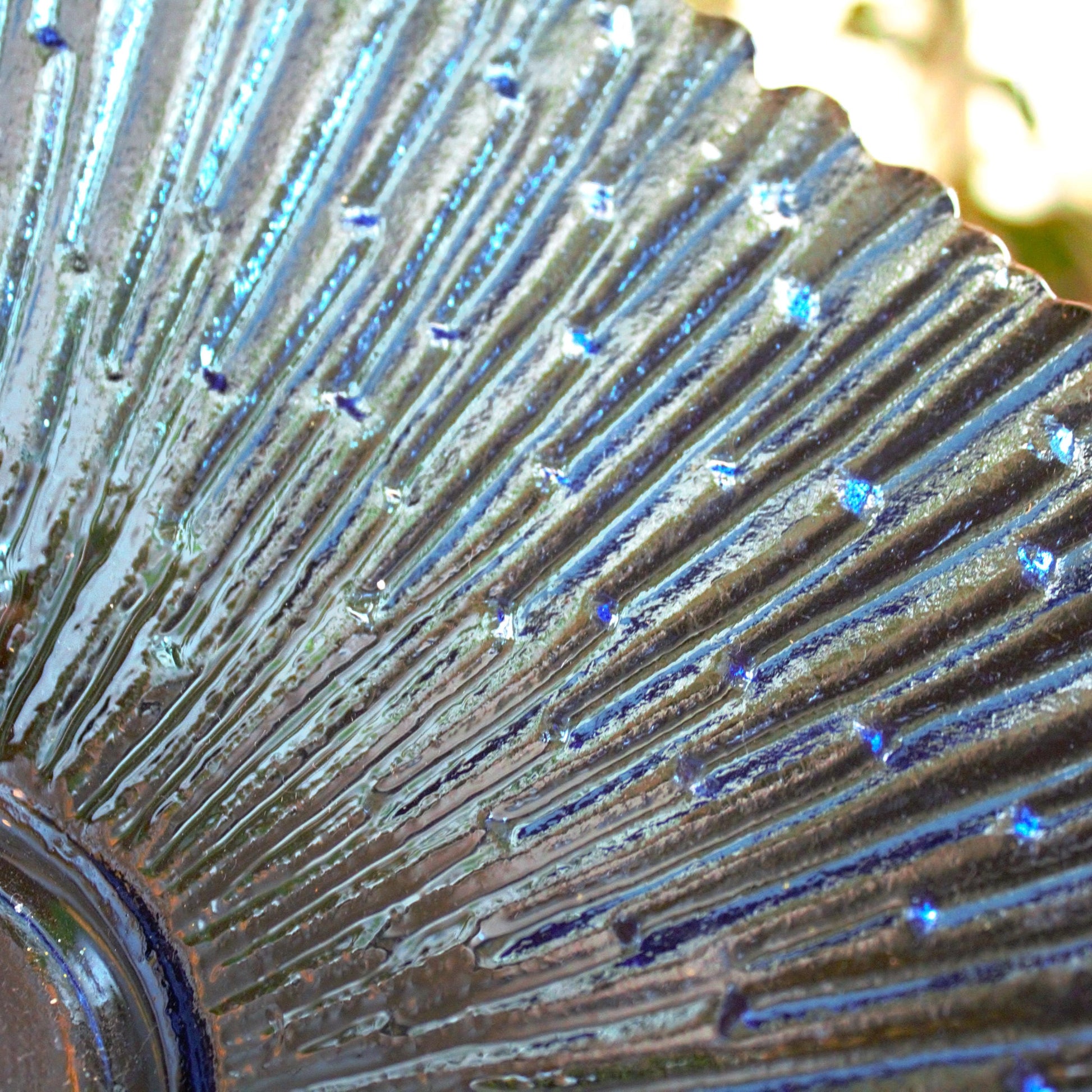 Navy Blue Glass Fruit Bowl: Scalloped Edge Centerpiece, 10" Wide