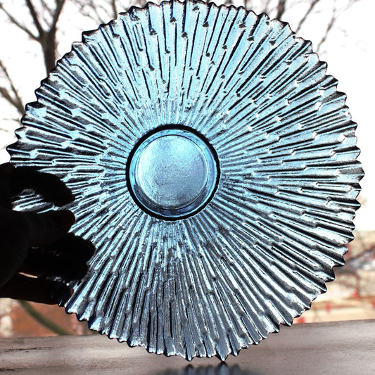 Navy Blue Glass Fruit Bowl: Scalloped Edge Centerpiece, 10" Wide