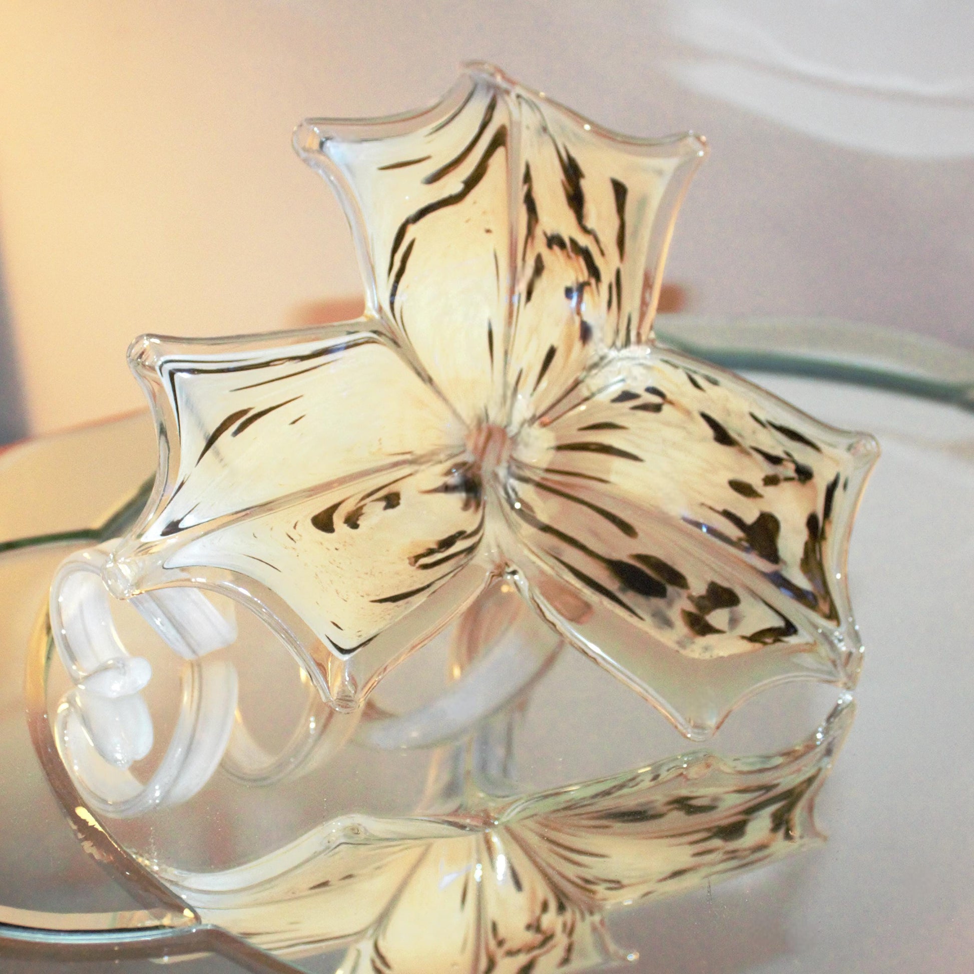 Murano Glass Flower, Large Glass Sculpture, Glass Sculpture, Unique Beige Glass Décor, Home Décor, Handmade Glass Décor, Valentine Gifts