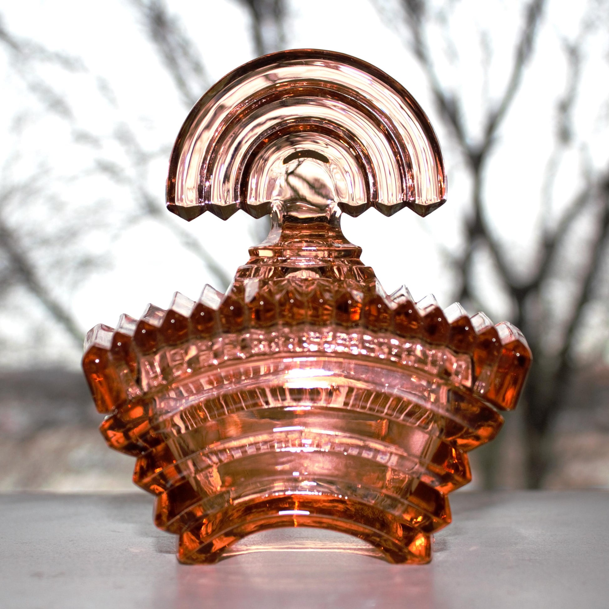Art Deco Glass Powder Bowl: Light Amber Vanity Piece