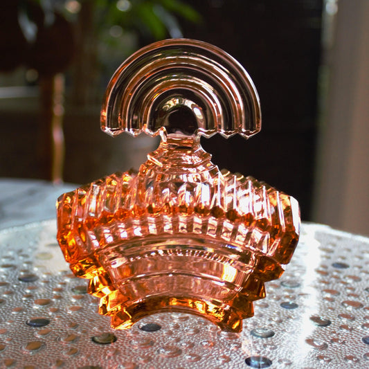 Art Deco Glass Powder Bowl: Light Amber Vanity Piece