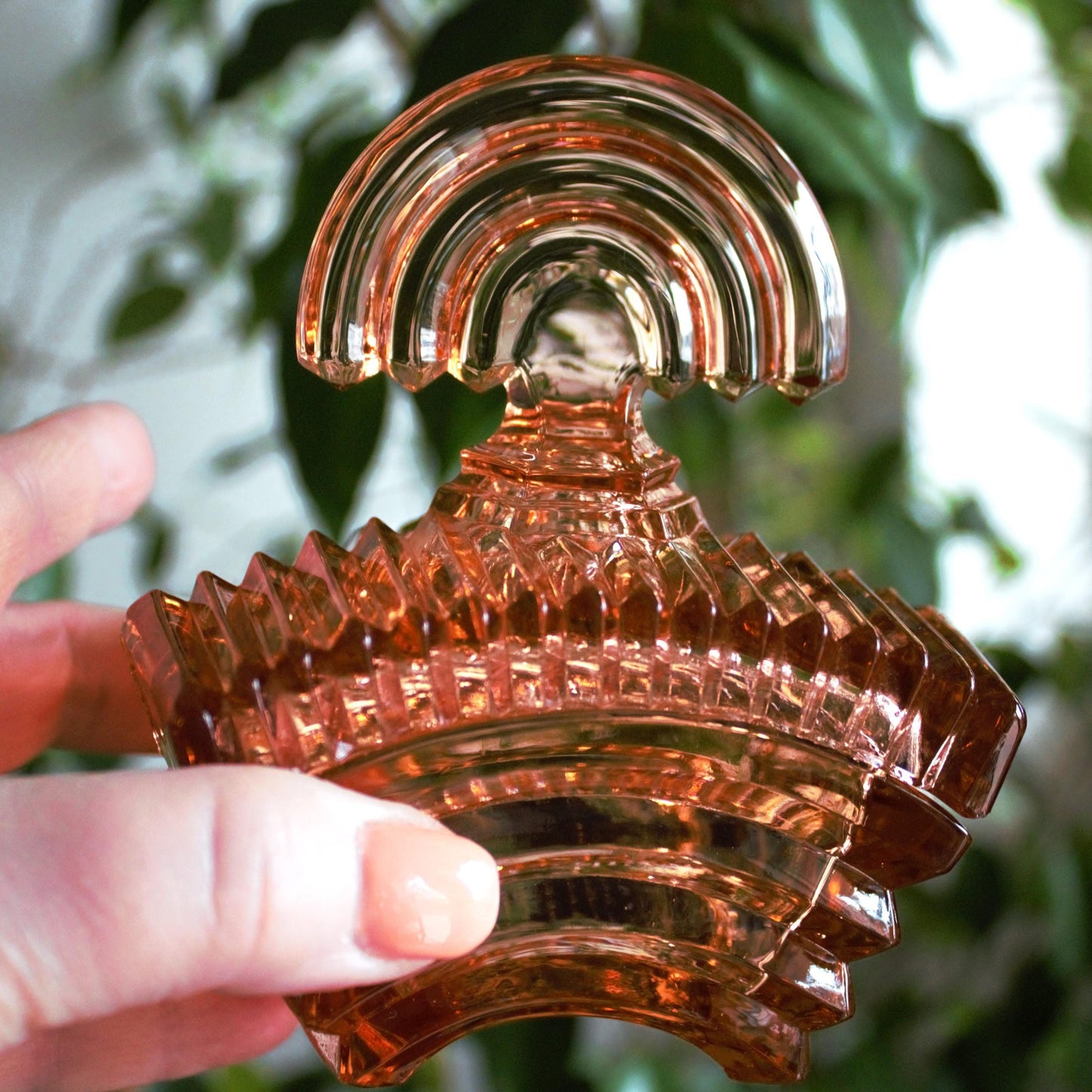 Art Deco Glass Powder Bowl: Light Amber Vanity Piece
