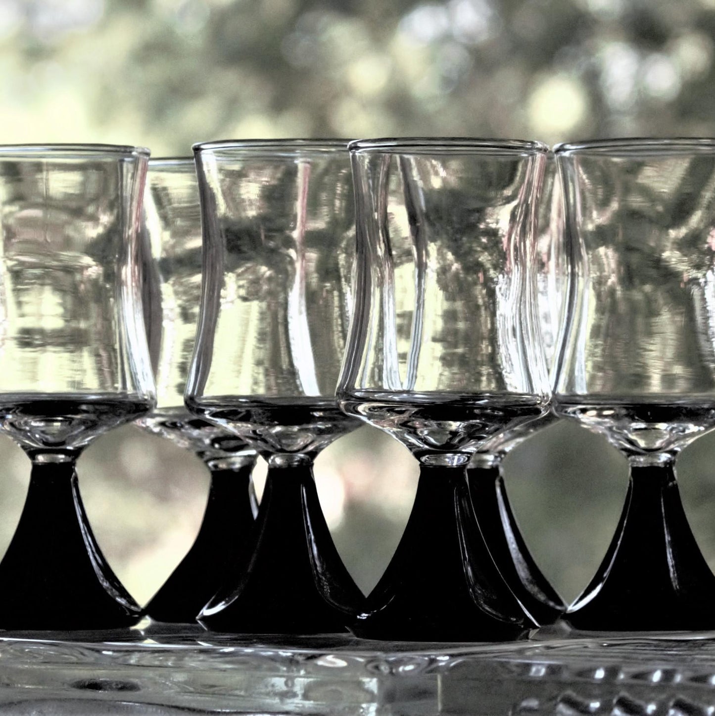 Mid-Century Modern Black Cordial Glasses - Set of 4 - Cone Stem Barware