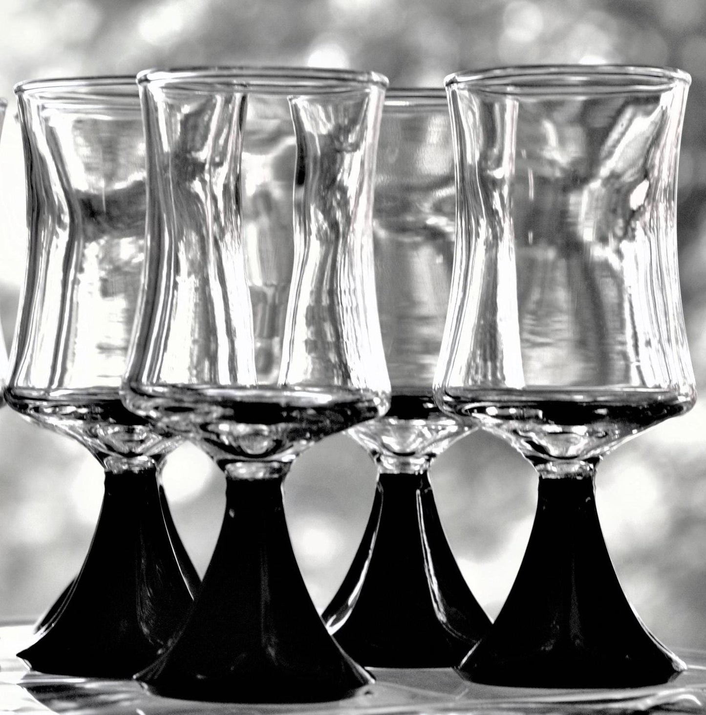 Mid-Century Modern Black Cordial Glasses - Set of 4 - Cone Stem Barware