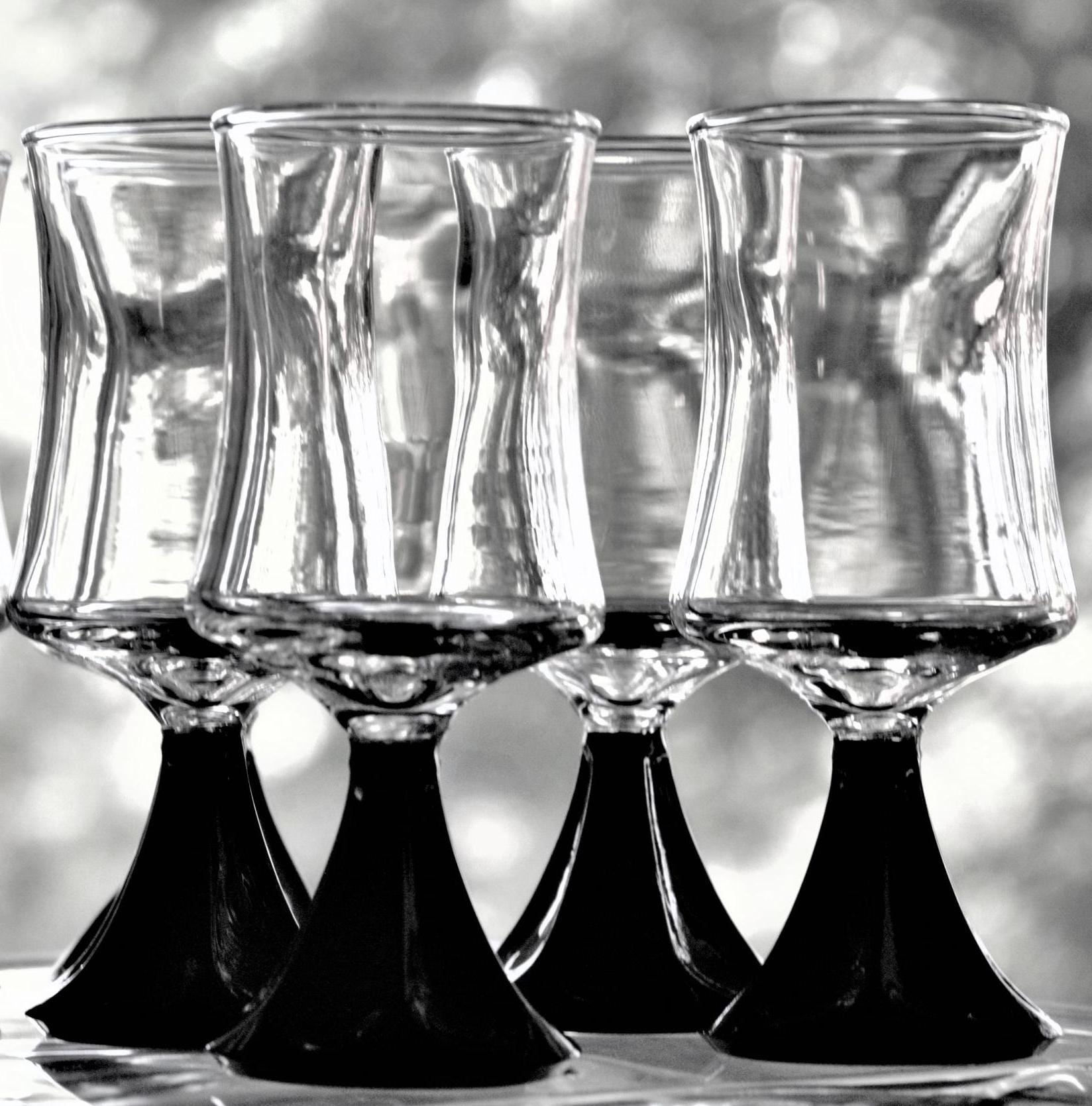 Mid-Century Modern Black Cordial Glasses - Set of 4 - Cone Stem Barware